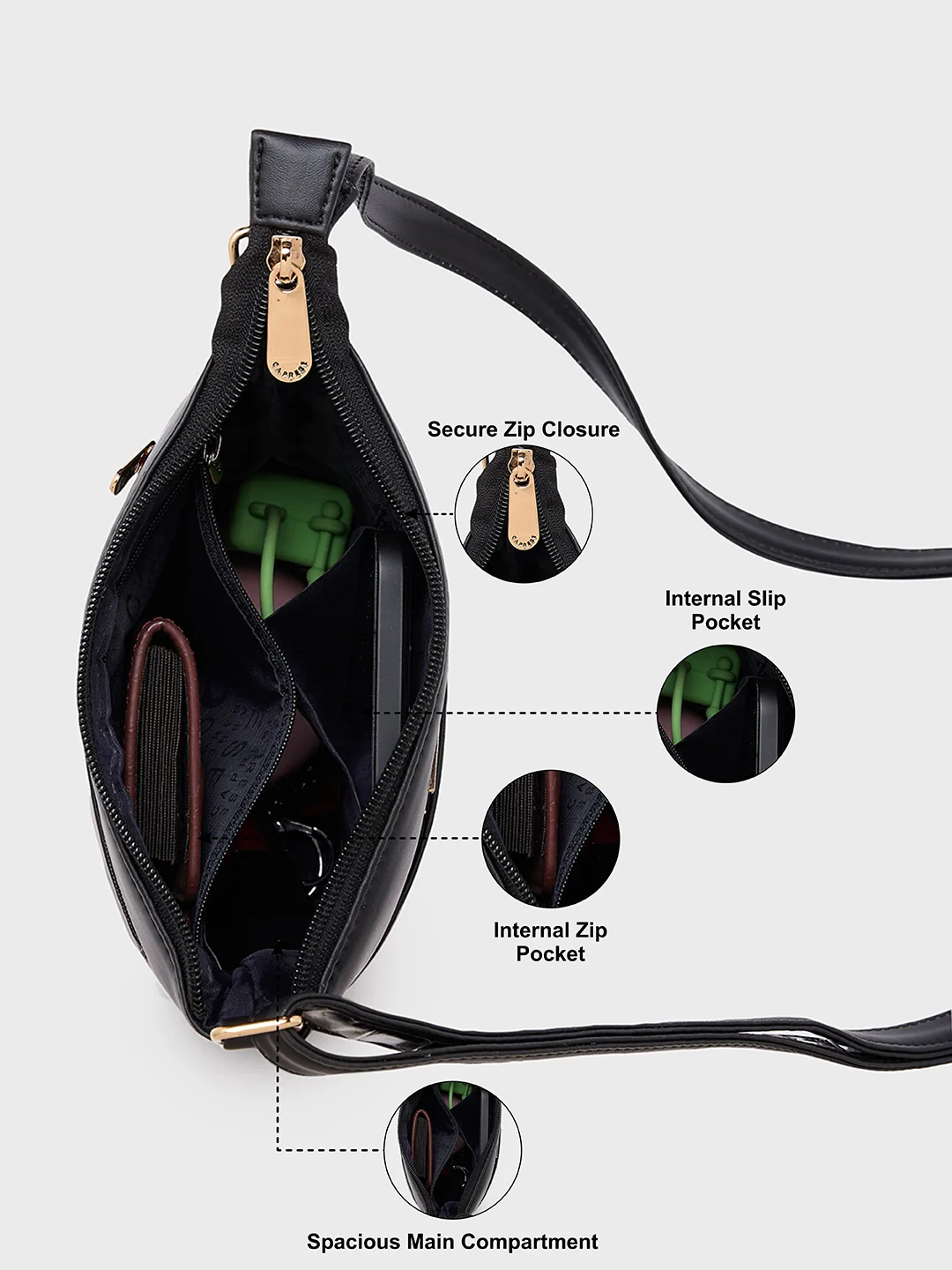 Caprese Juno Small Black Sling Bag - Image 5