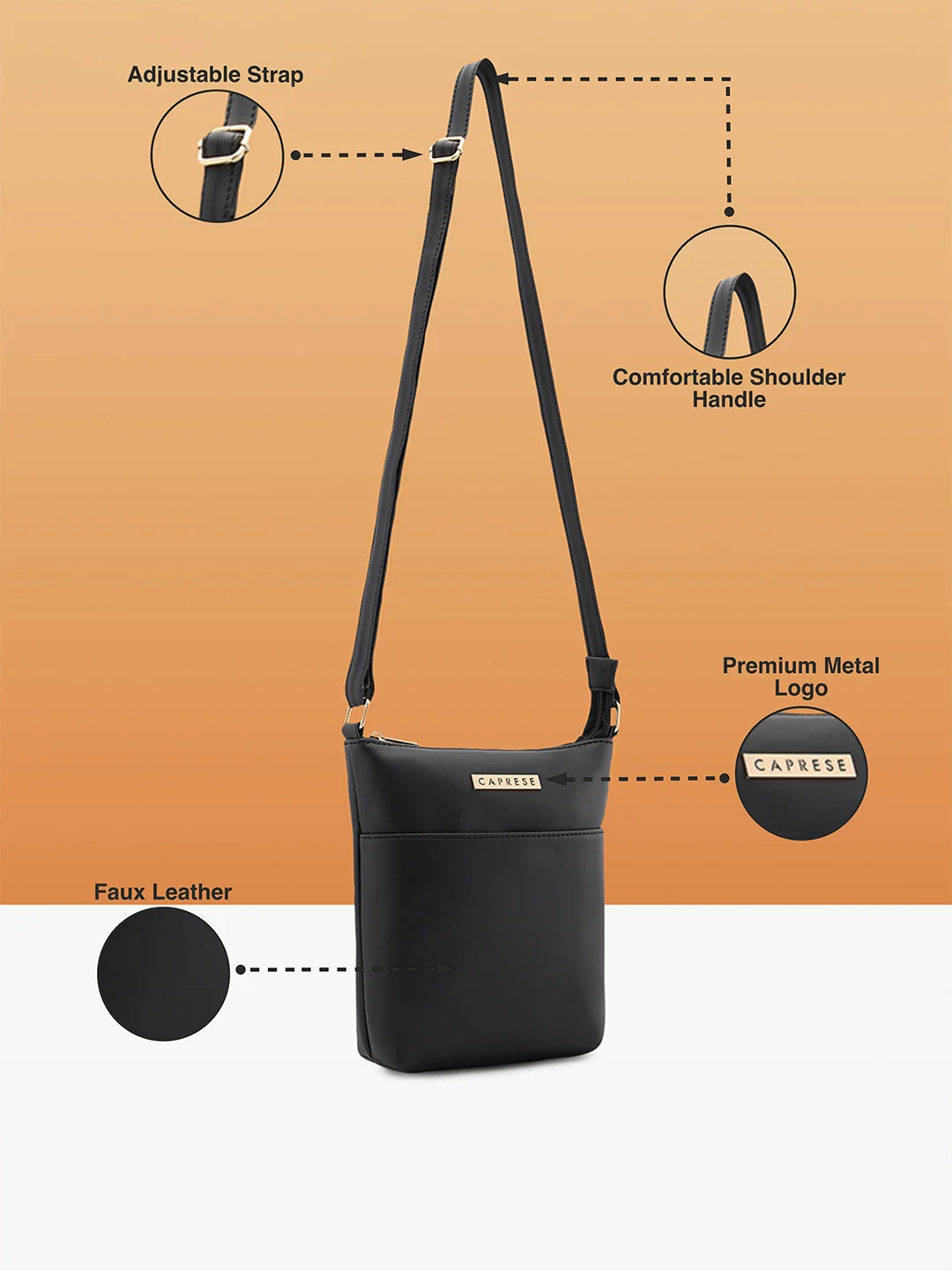 Caprese Juno Small Black Sling Bag - Image 6
