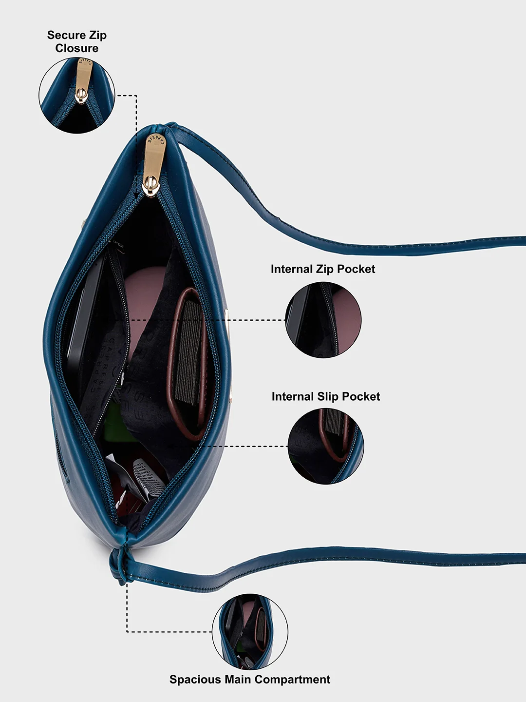 Caprese Juno Small Blue Sling Bag - Image 6