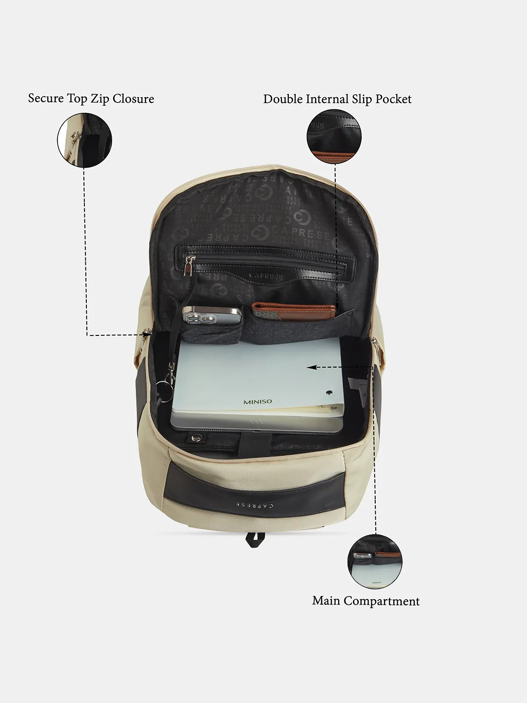 Caprese Jupiter Large Beige Laptop Backpack - Image 7