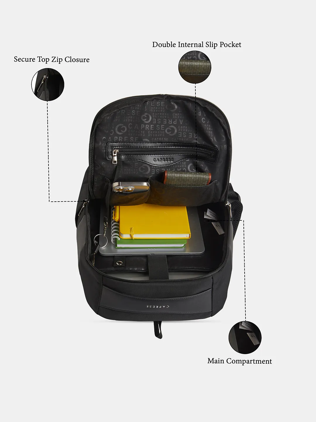 Caprese Jupiter Large Black Laptop Backpack - Image 7