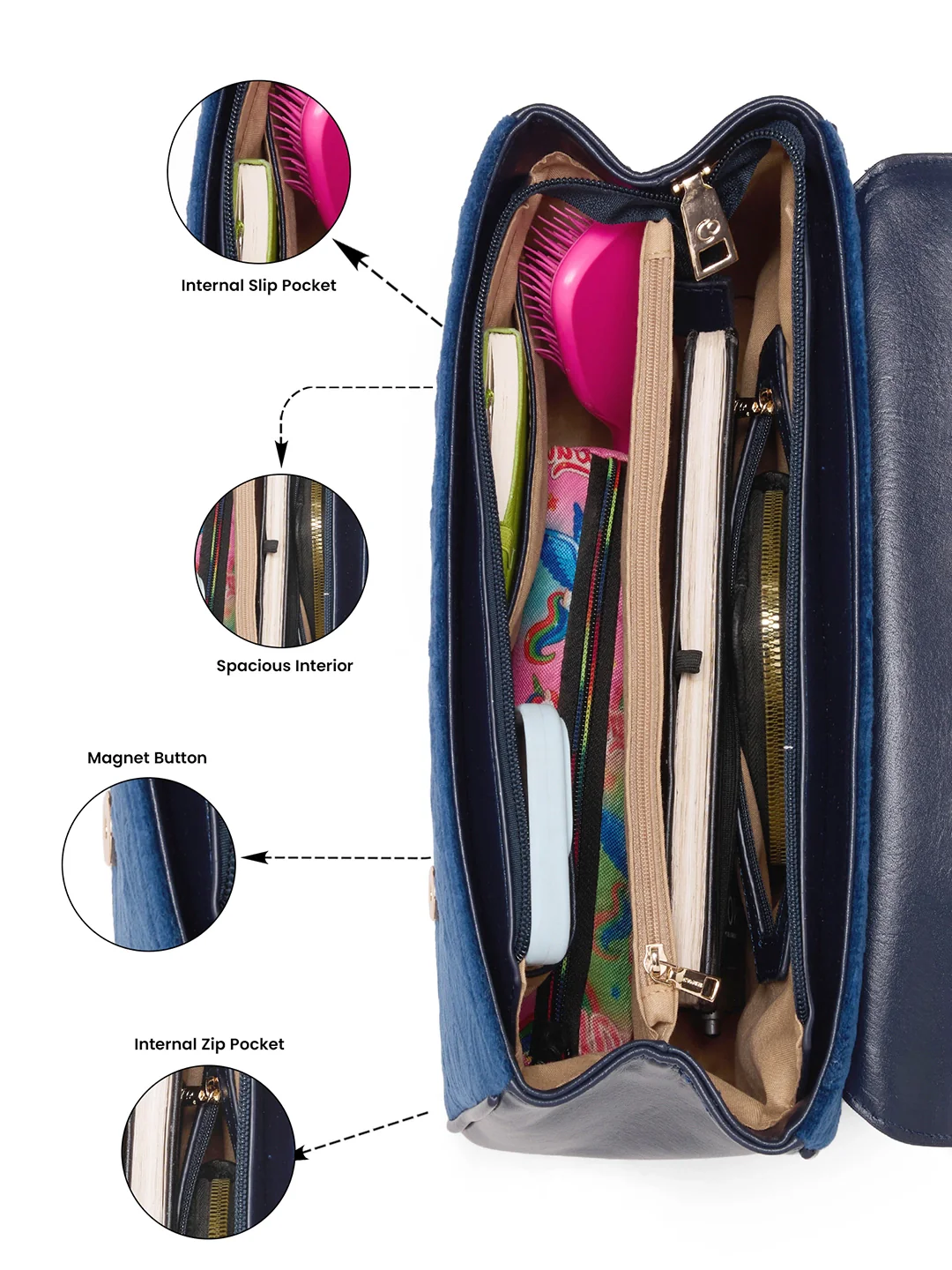 Caprese Katherine Large Midnight Blue Sling Bag - Image 5