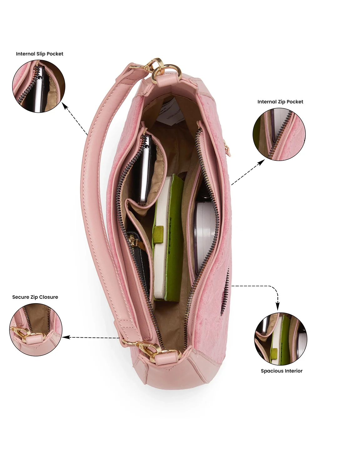Caprese Katherine Medium Pink Sorbet Hobo Bag - Image 6