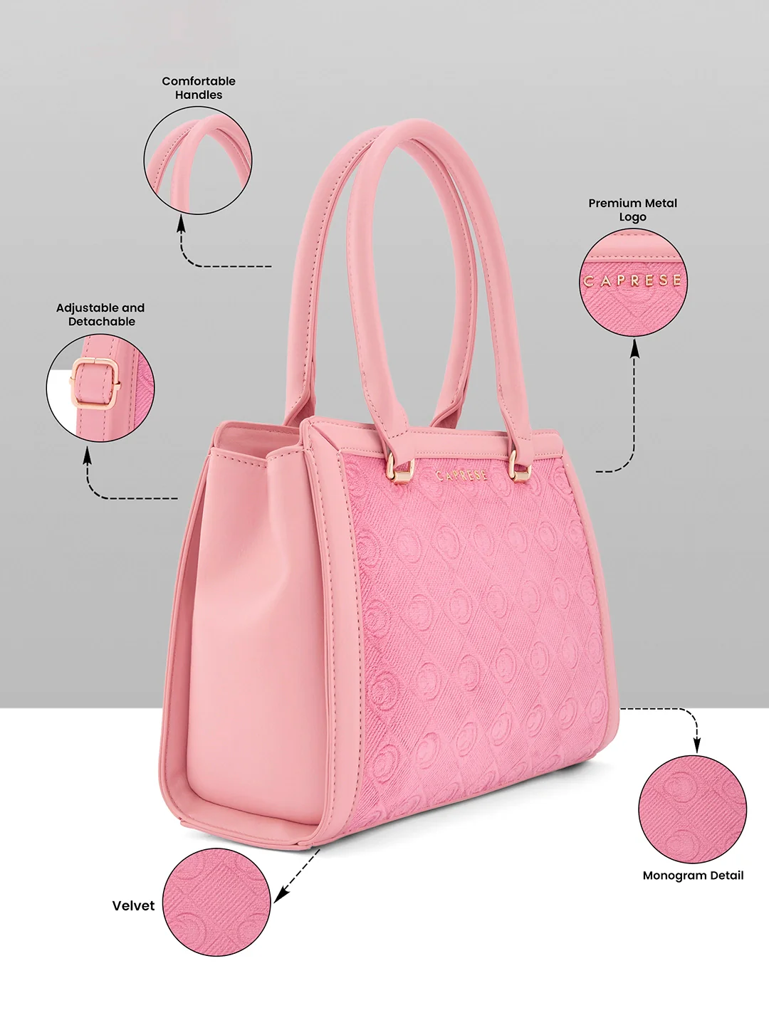Caprese Katherine Medium Pink Sorbet Satchel Bag - Image 16