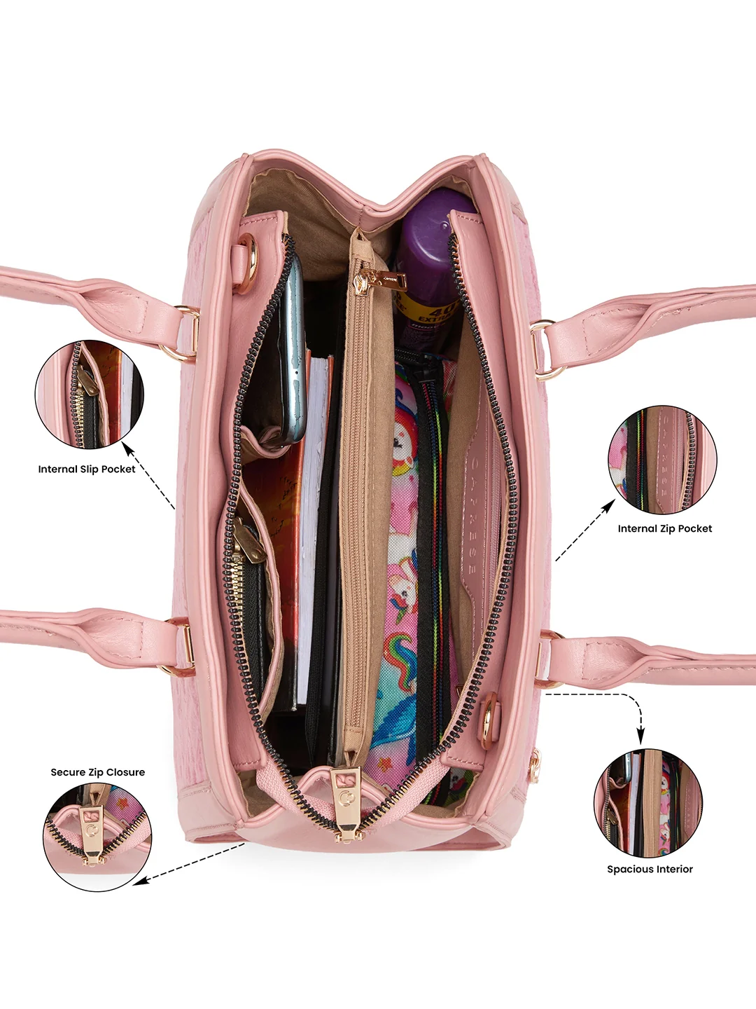Caprese Katherine Medium Pink Sorbet Satchel Bag - Image 6