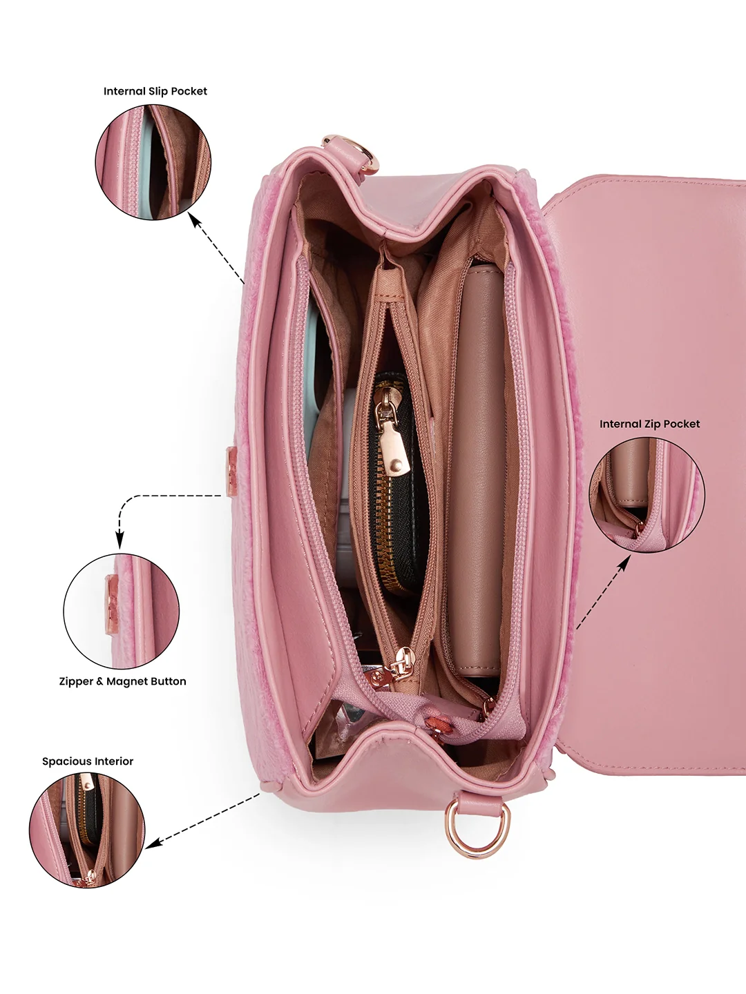 Caprese Katherine Medium Pink Sorbet Sling Bag - Image 6