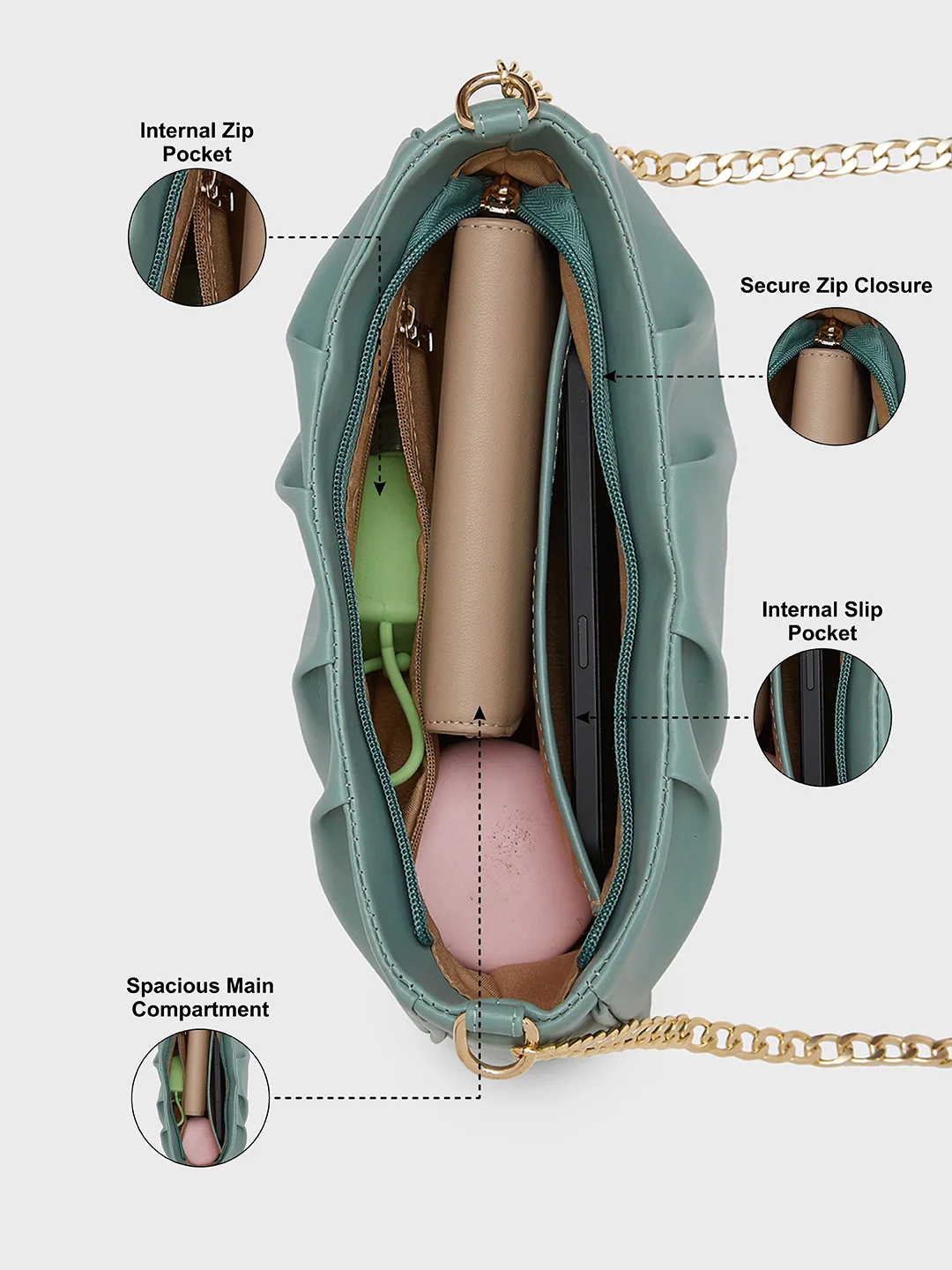 Caprese Kay Small Green Sling Bag - Image 4