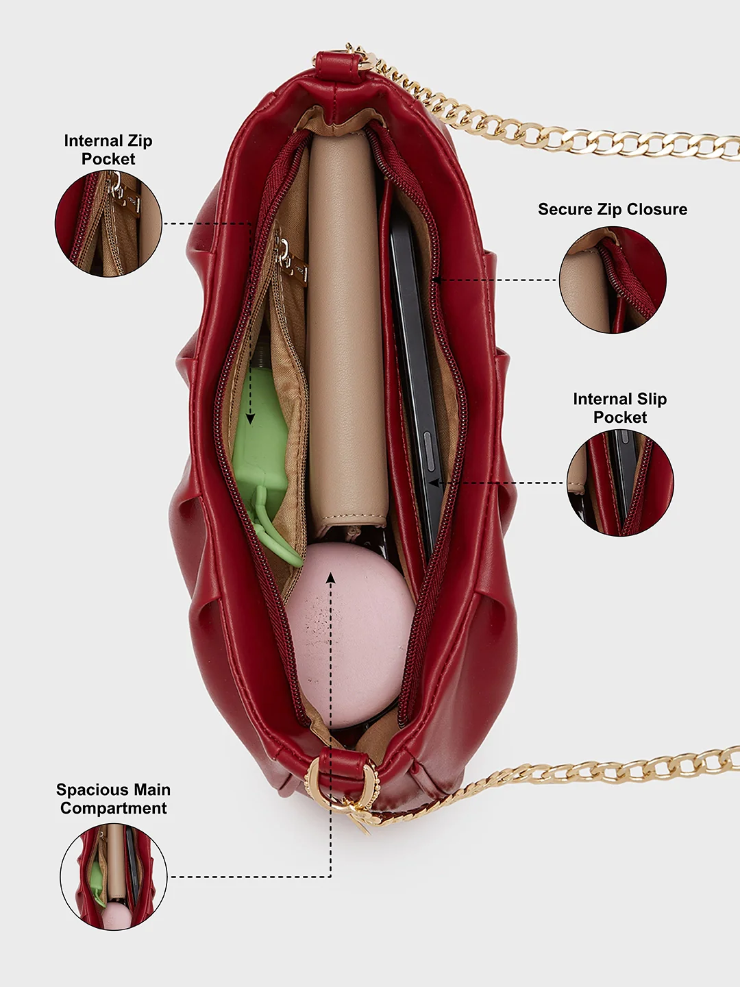 Caprese Kay Small Maroon Sling Bag - Image 4