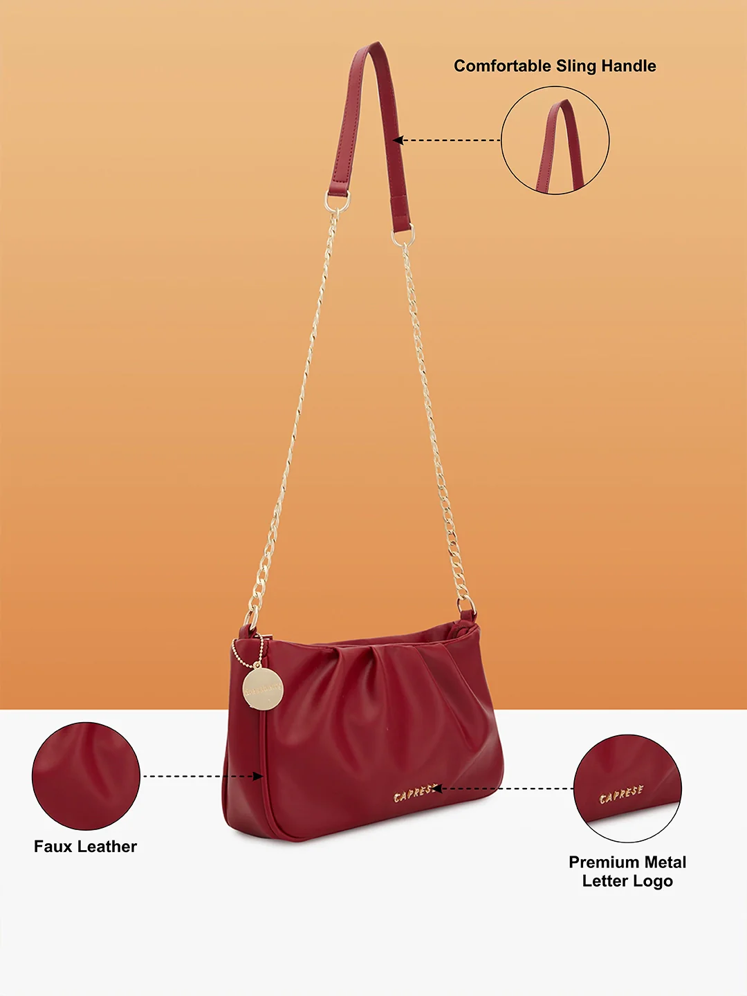 Caprese Kay Small Maroon Sling Bag - Image 5