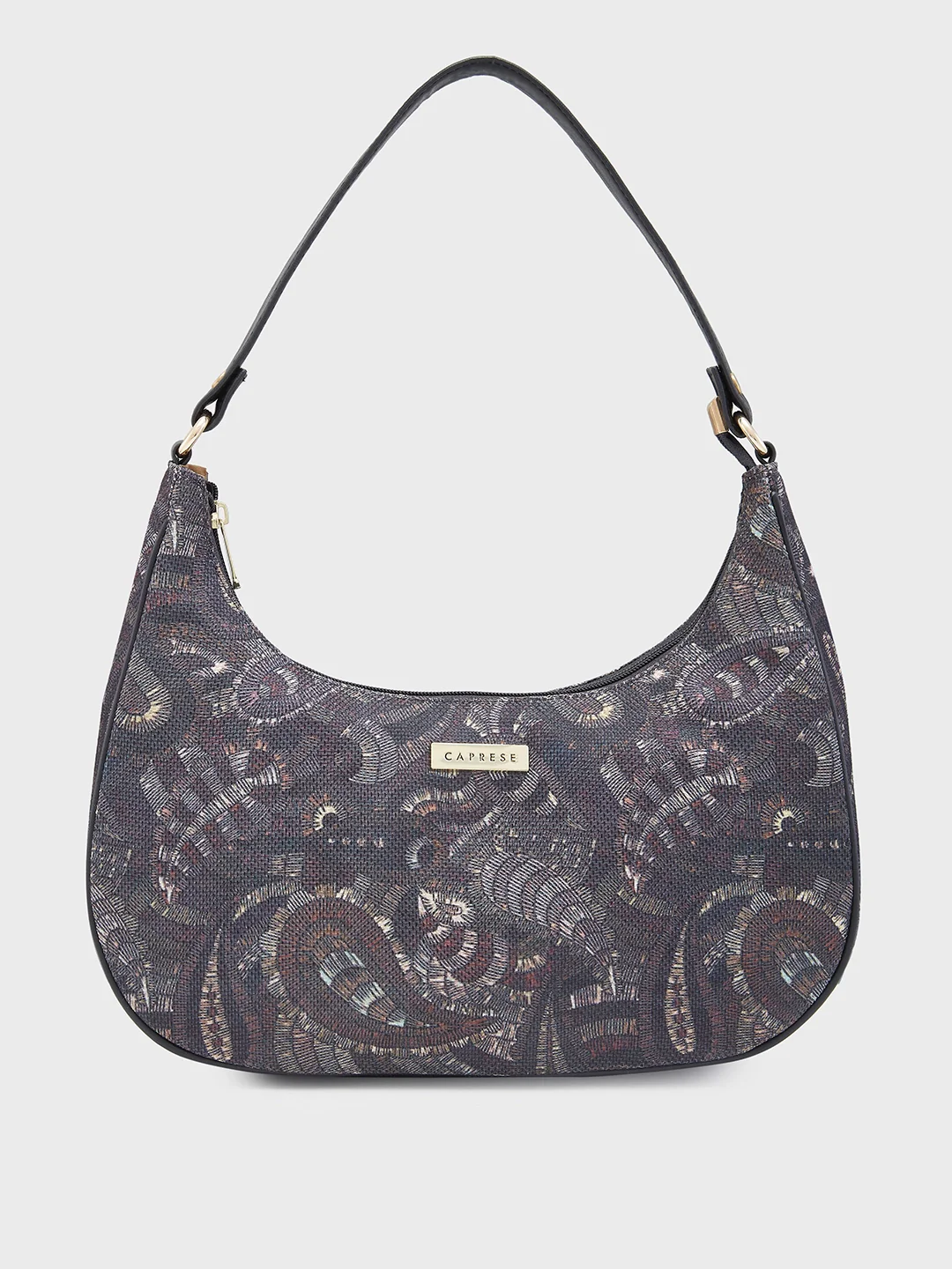 Caprese Kaya Medium Printed Black Hobo Bag