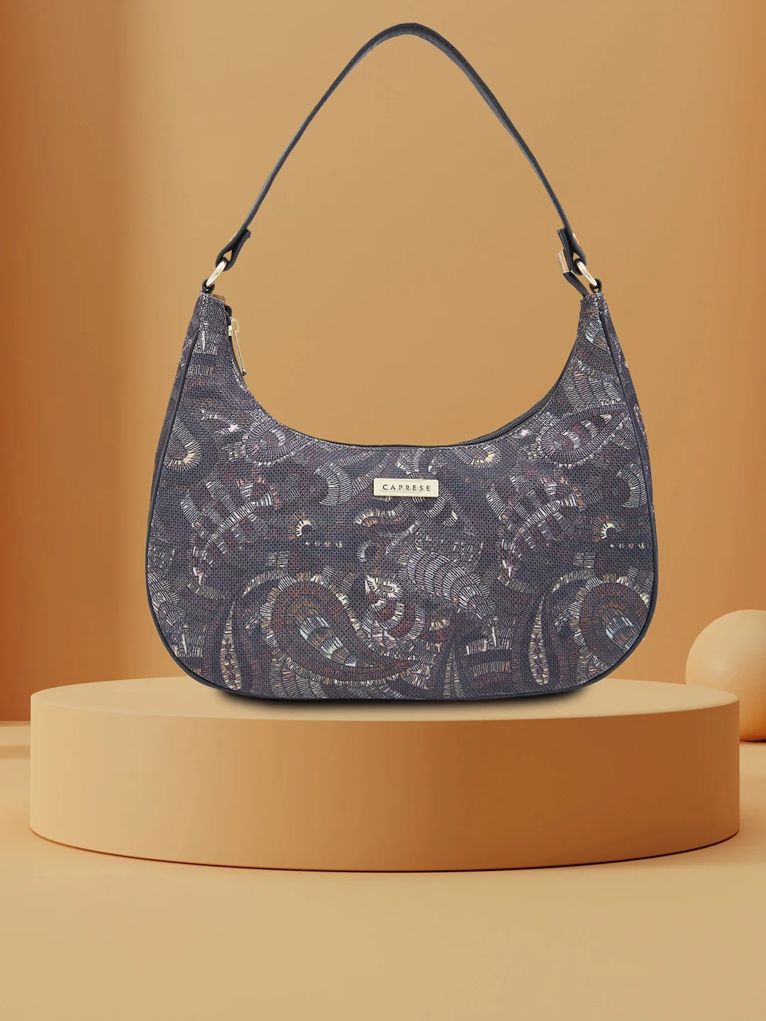 Caprese Kaya Medium Printed Black Hobo Bag - Image 12