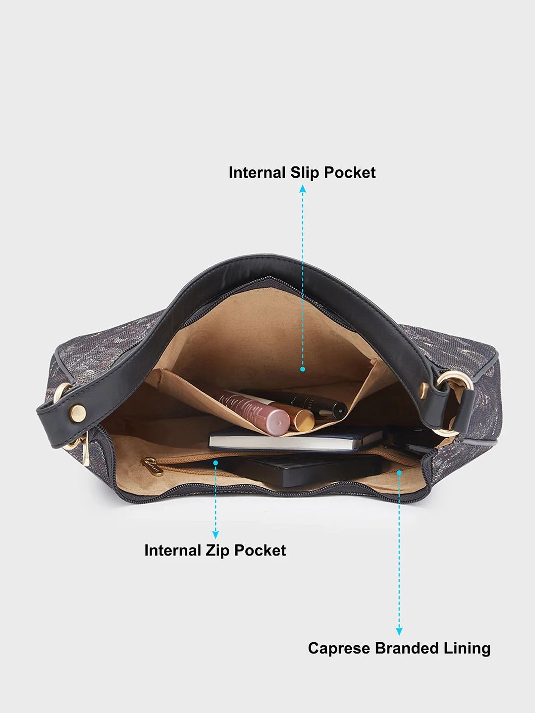 Caprese Kaya Medium Printed Black Hobo Bag - Image 5