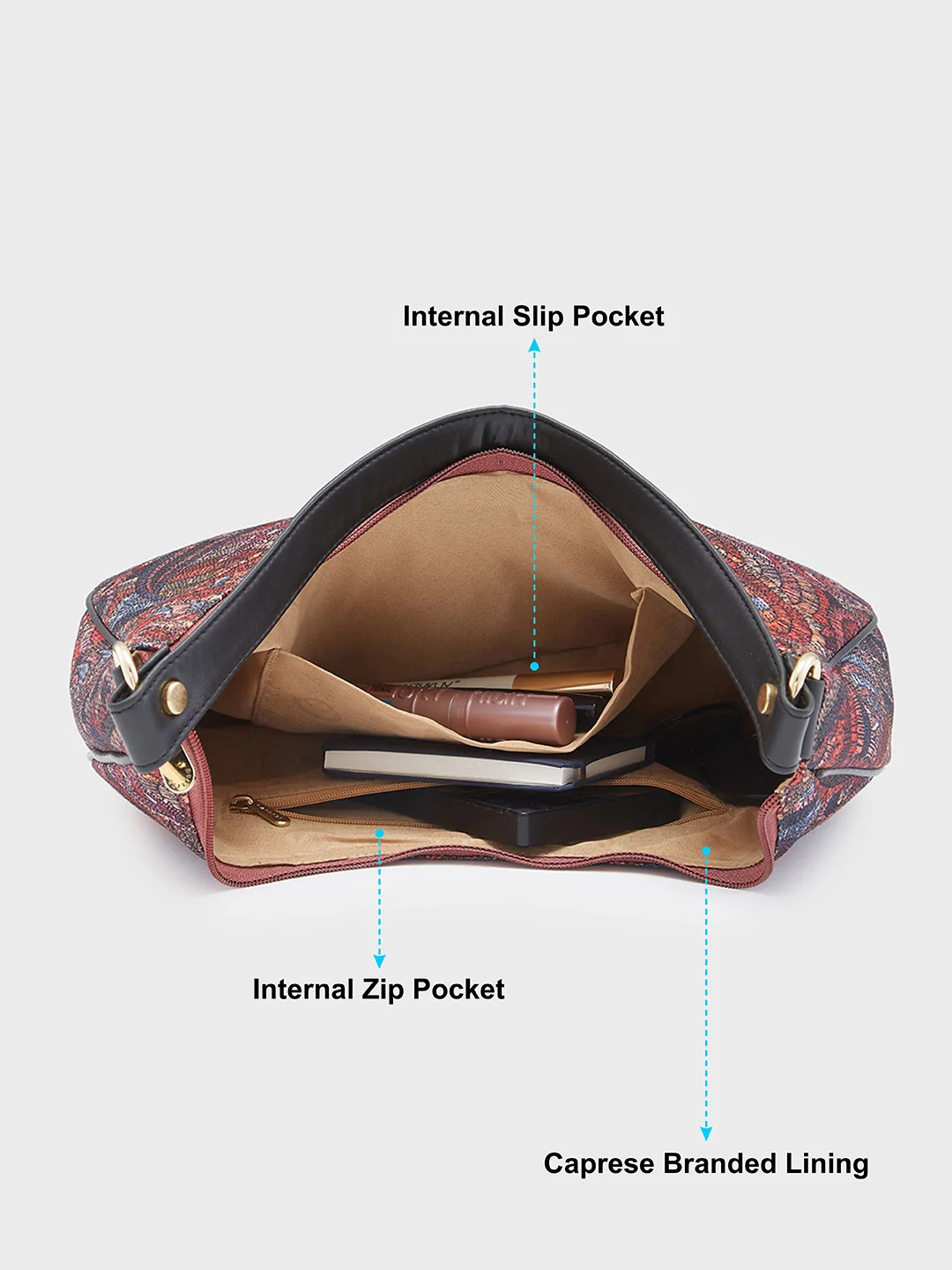 Caprese Kaya Medium Printed Pink Hobo Bag - Image 6