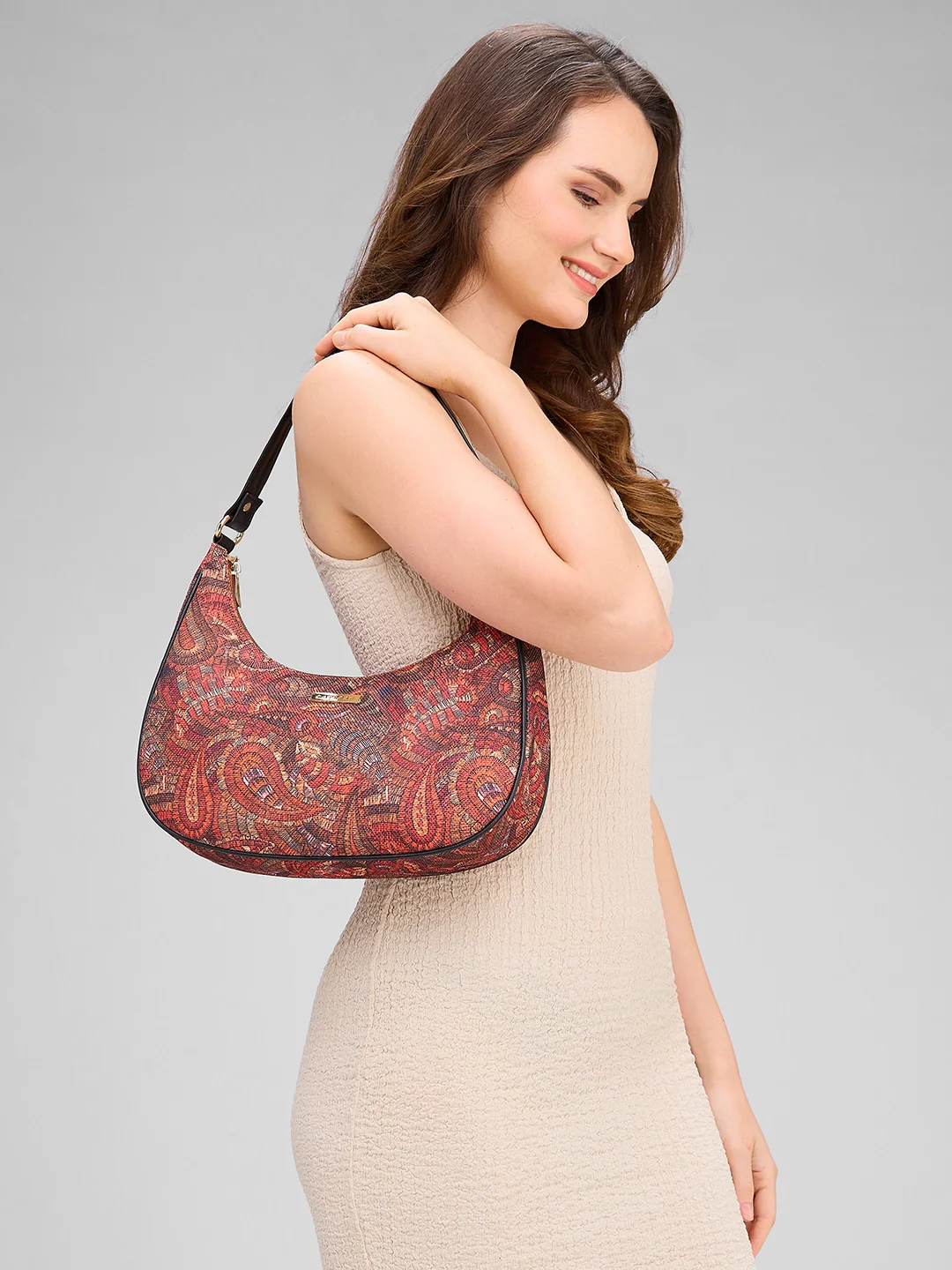 Caprese Kaya Printed Medium Red Hobo Bag - Image 12