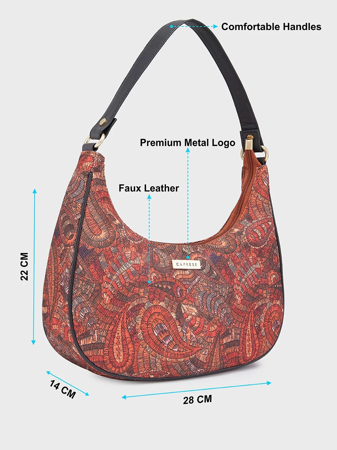Caprese Kaya Printed Medium Red Hobo Bag - Image 7