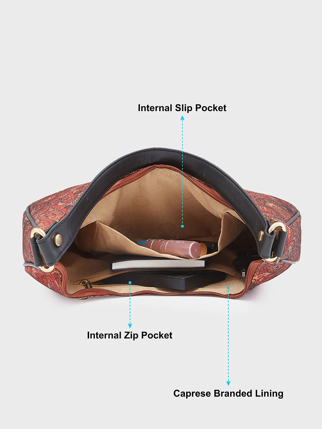 Caprese Kaya Printed Medium Red Hobo Bag - Image 8