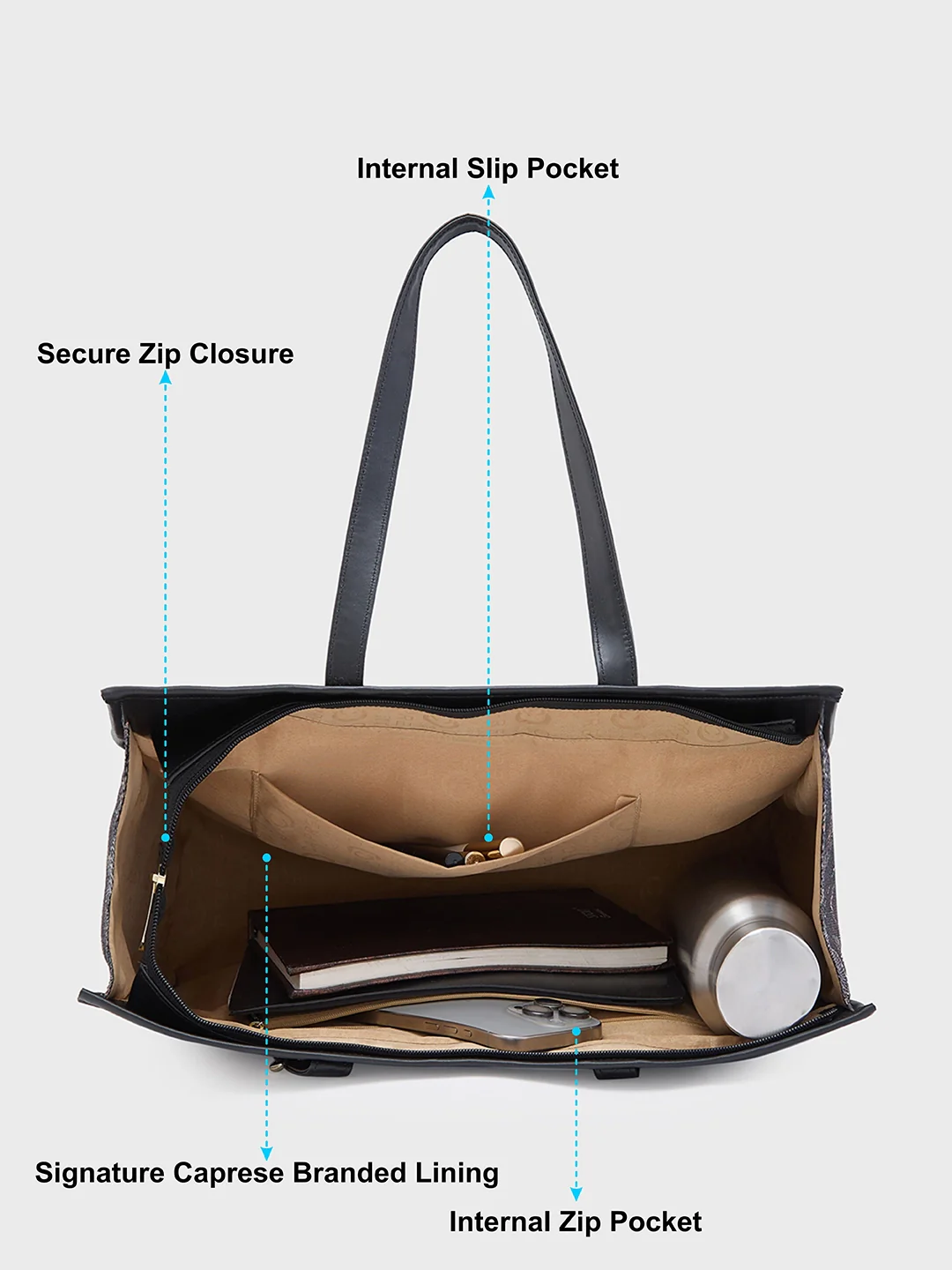 Caprese Kaya Large Printed Black Tote Bag - Image 6