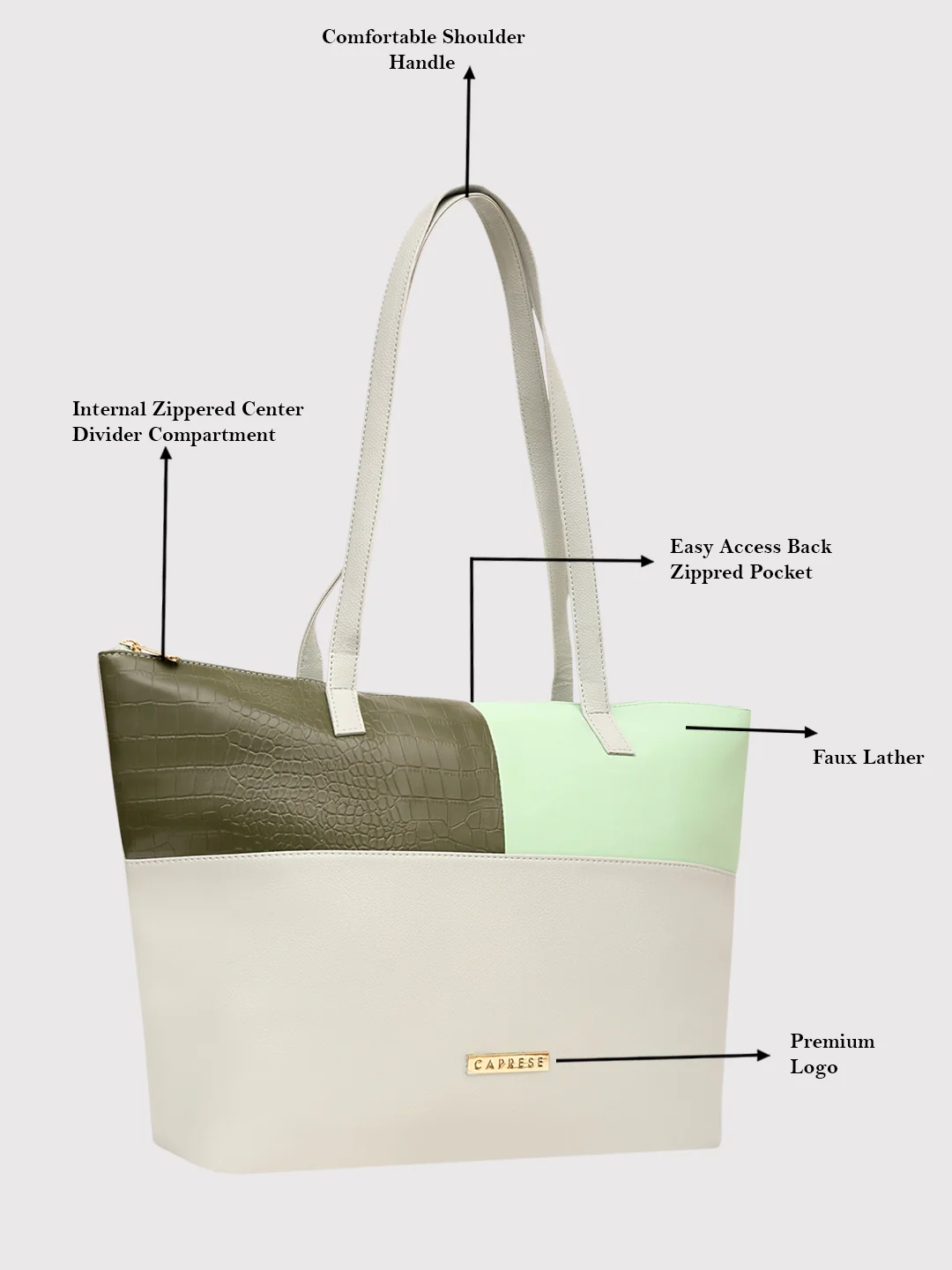 Caprese Kira Large Dull Green Tote Bag Bag - Image 3
