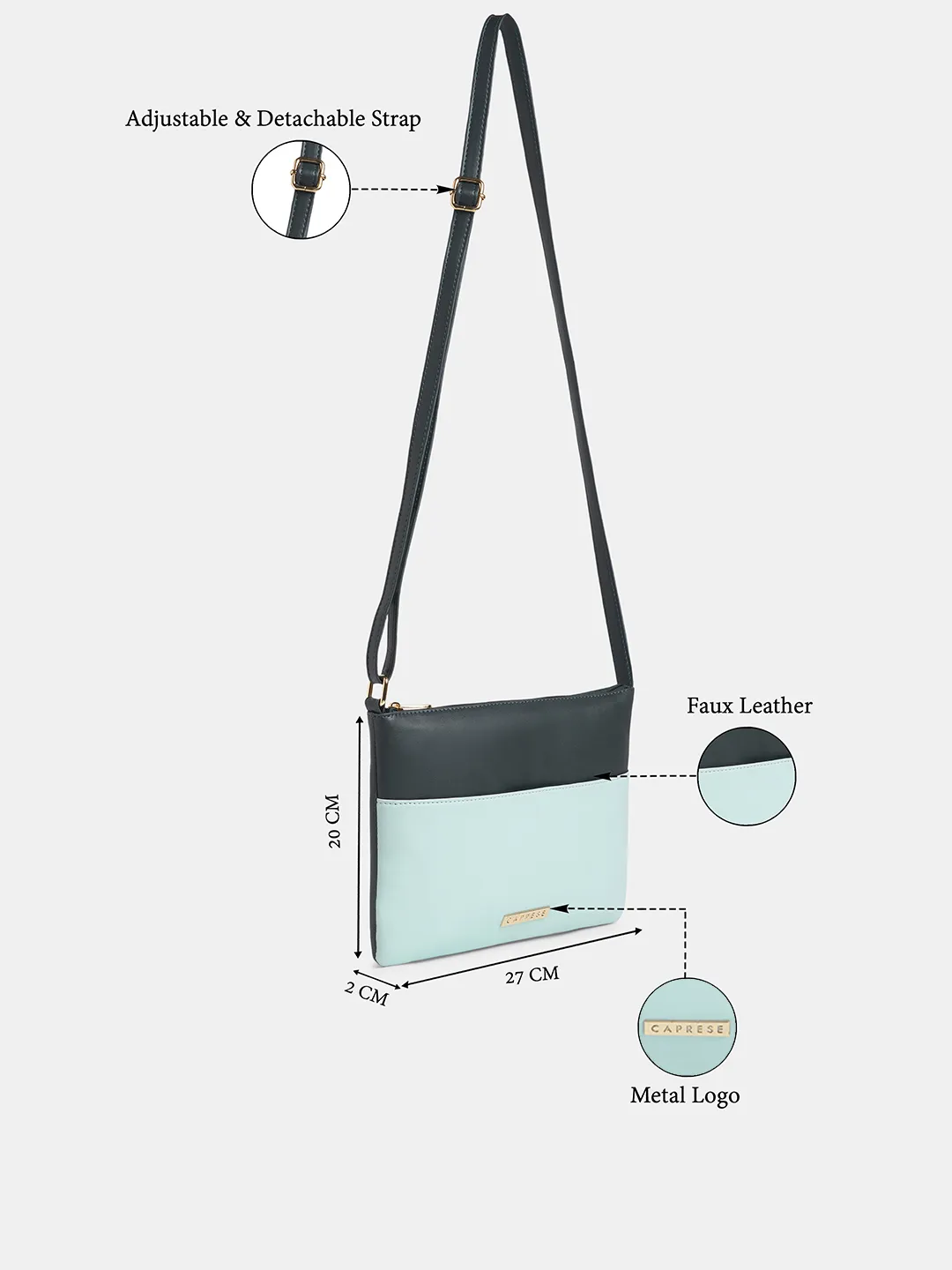 Caprese Kiwi Medium Navy Blue Sling Bag - Image 3