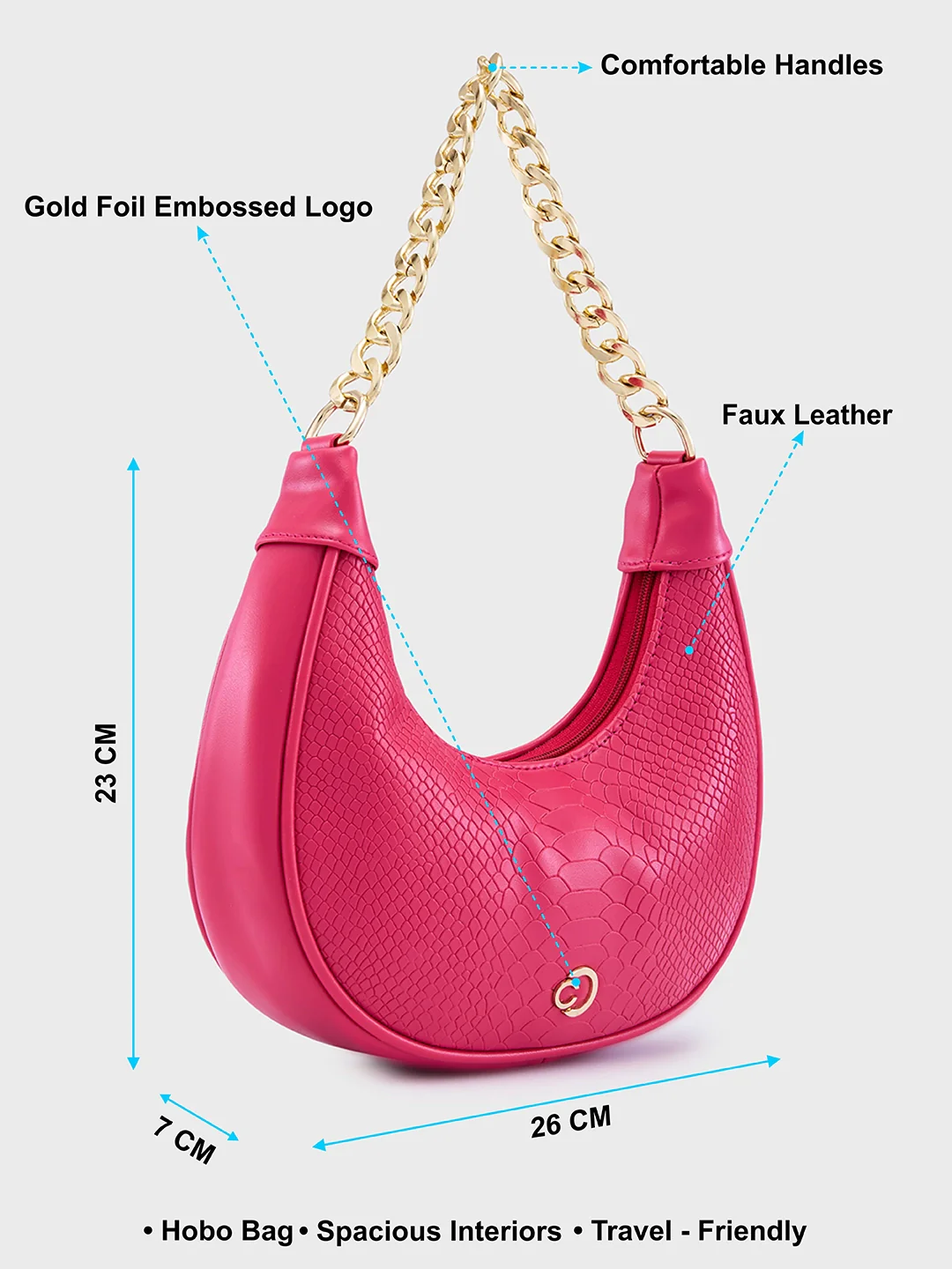 Caprese Kreya Small Fuchsia Hobo Bag - Image 6