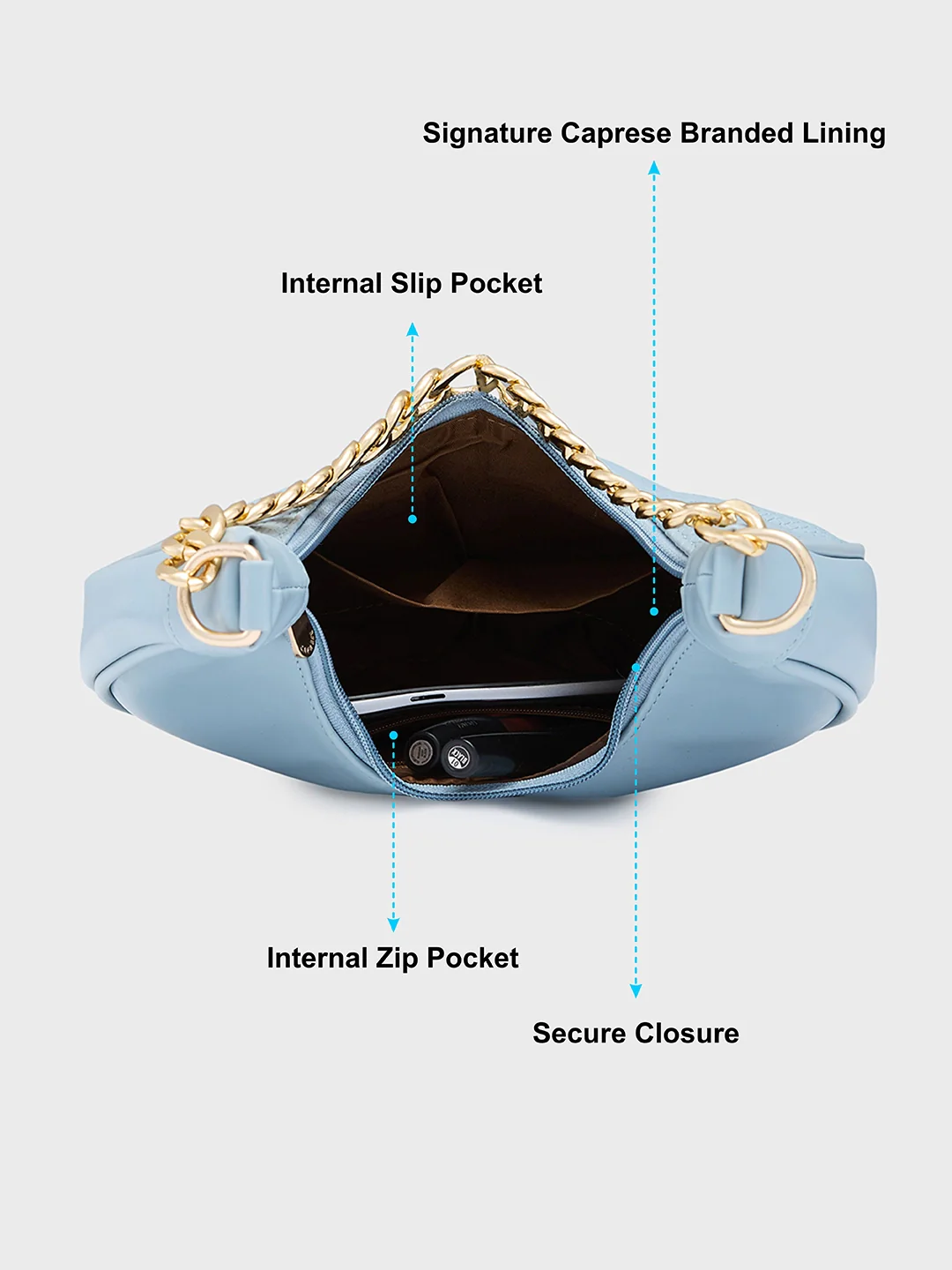 Caprese Kreya Small Soft Blue Hobo Bag - Image 8