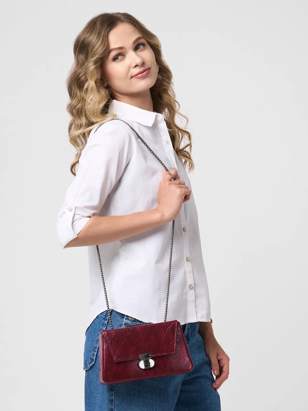 Caprese Kreyaa Medium Cherry Lacquer Baguette Bag - Image 2