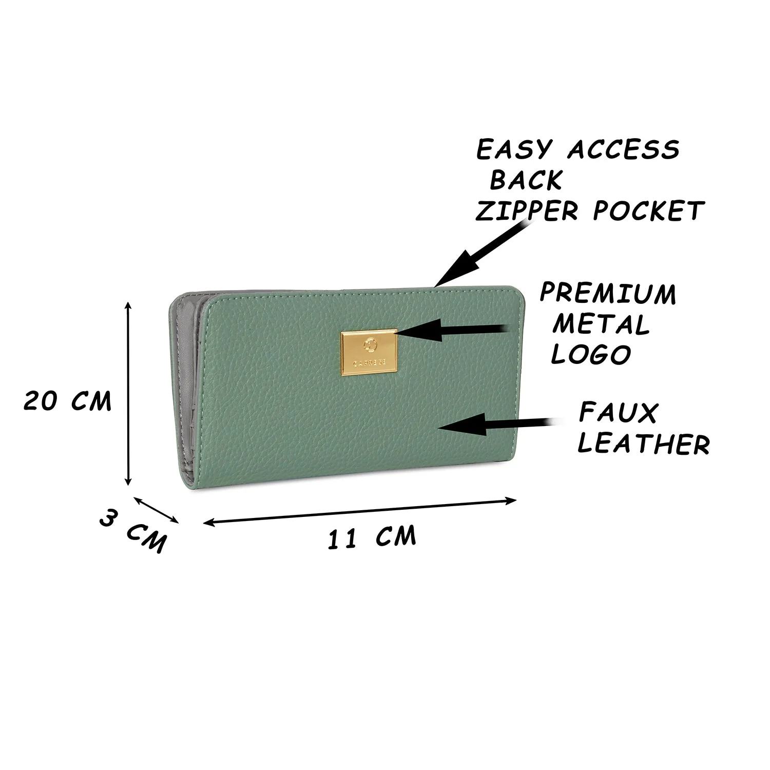 Caprese Kristin Medium Dull Green Fold Wallet - Image 3
