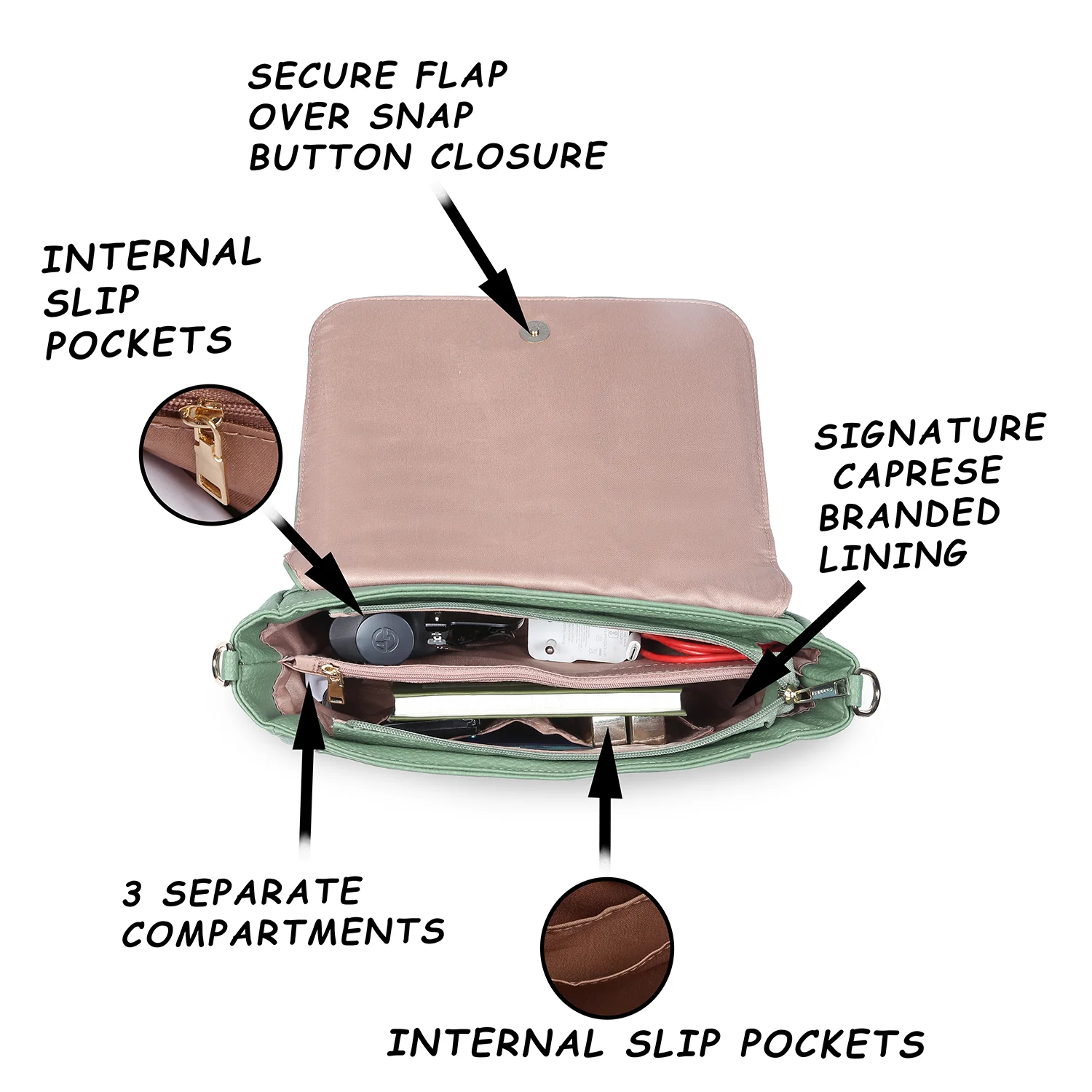 Caprese Kristin Large Green Satchel Bag - Image 5