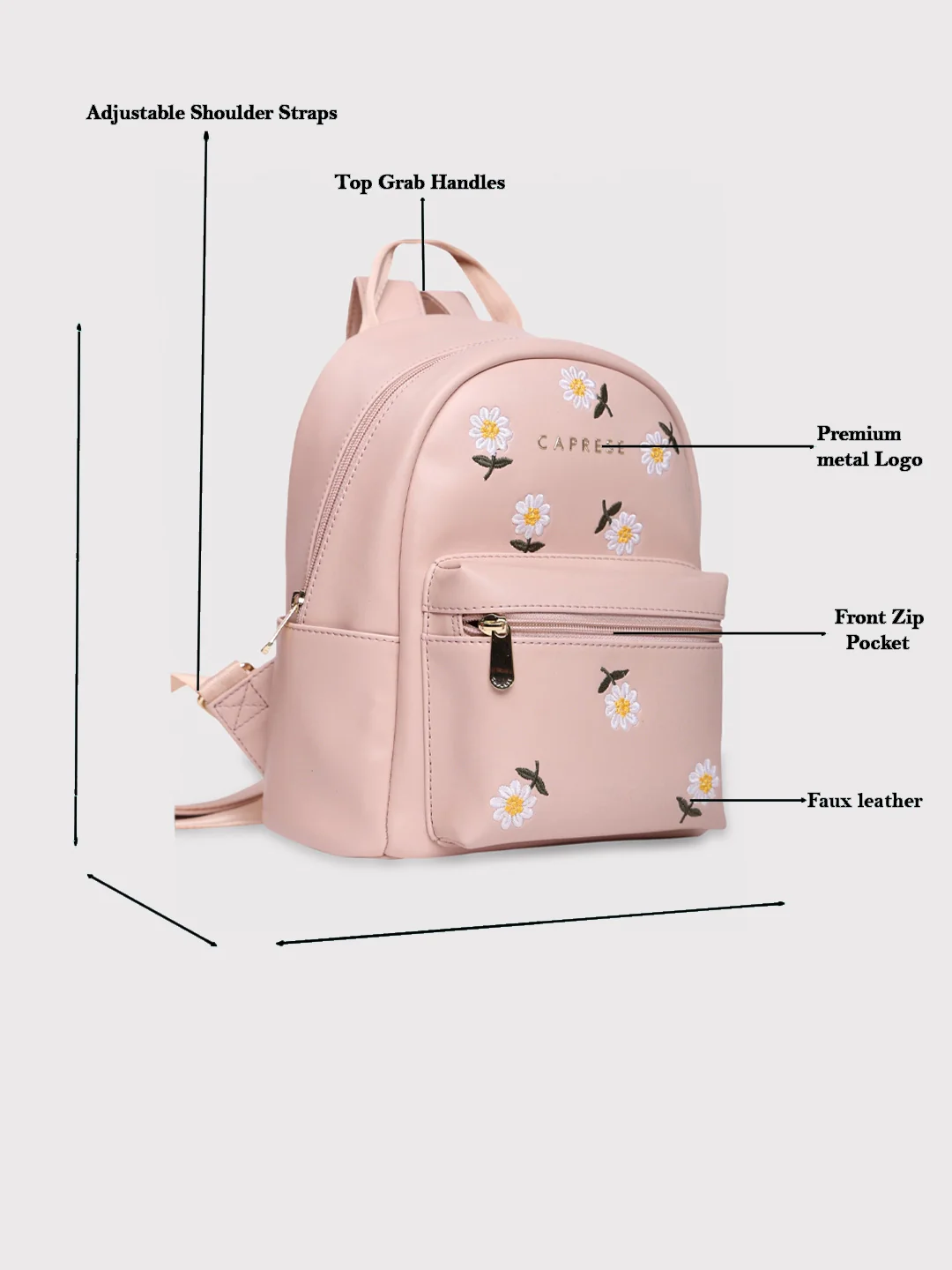 Caprese Kyle Small Soft Pink Backpack - Image 6