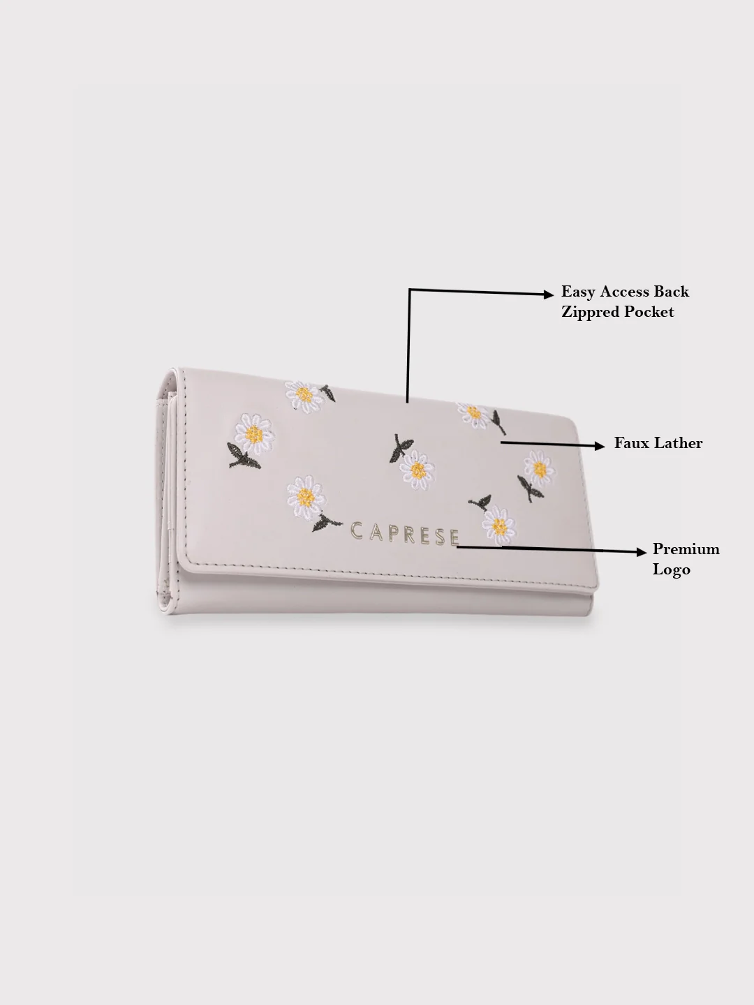 Caprese Kyle Medium Light Grey Flapover Wallet - Image 3