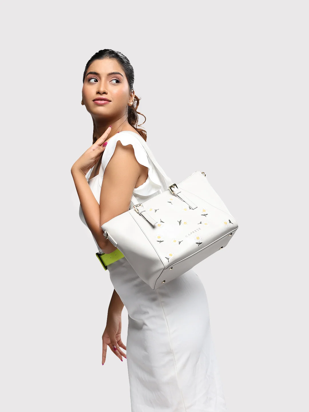 Caprese Kyle Medium Light Grey Satchel Bag - Image 13