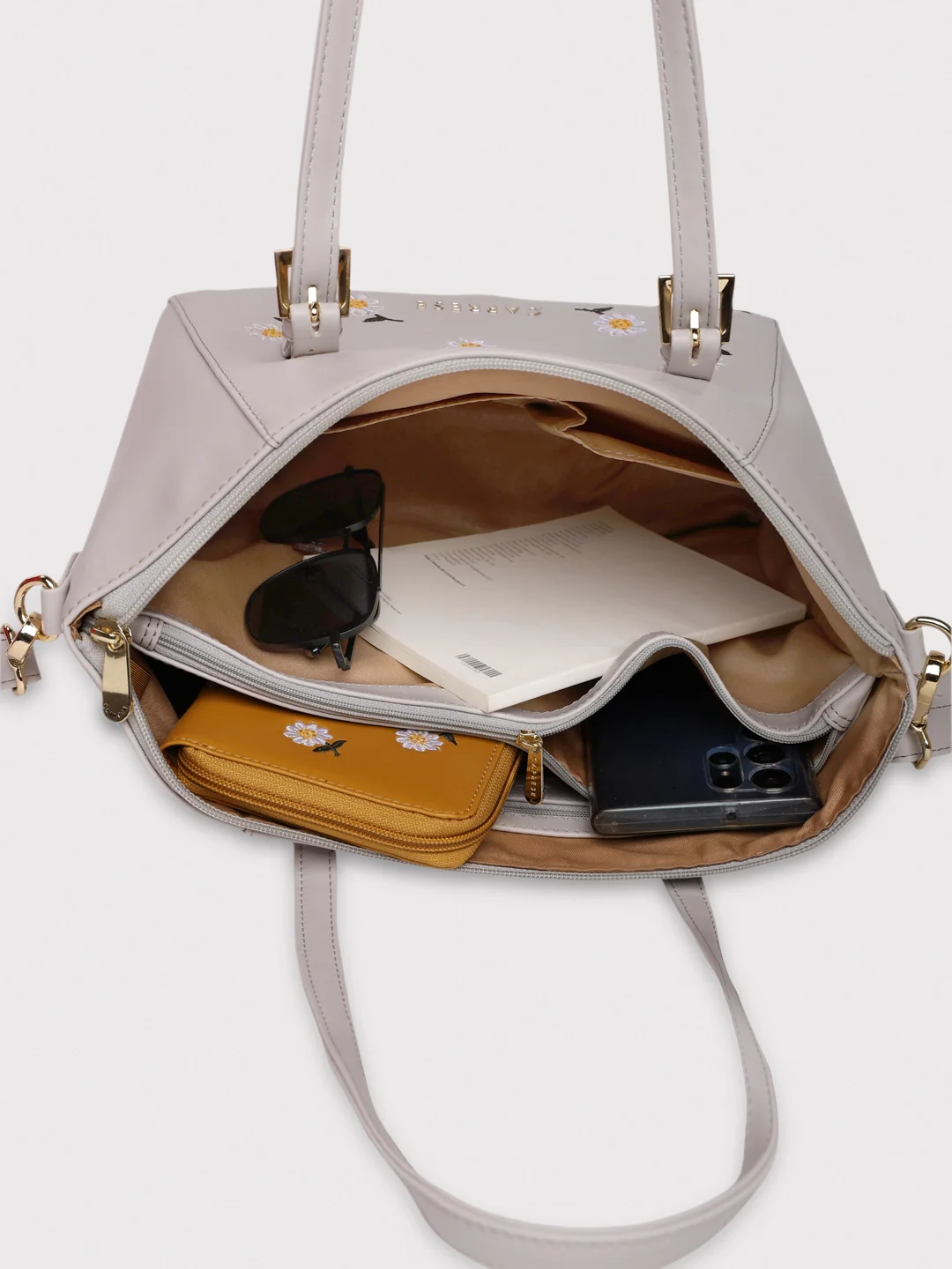 Caprese Kyle Medium Light Grey Satchel Bag - Image 7