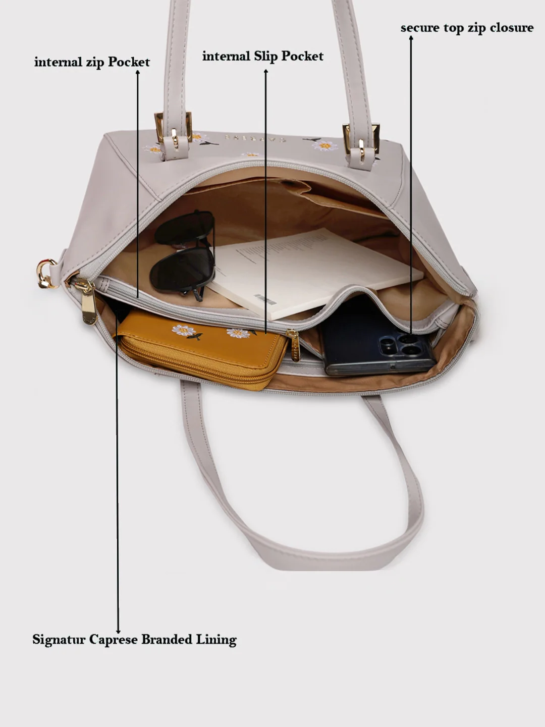 Caprese Kyle Medium Light Grey Satchel Bag - Image 9