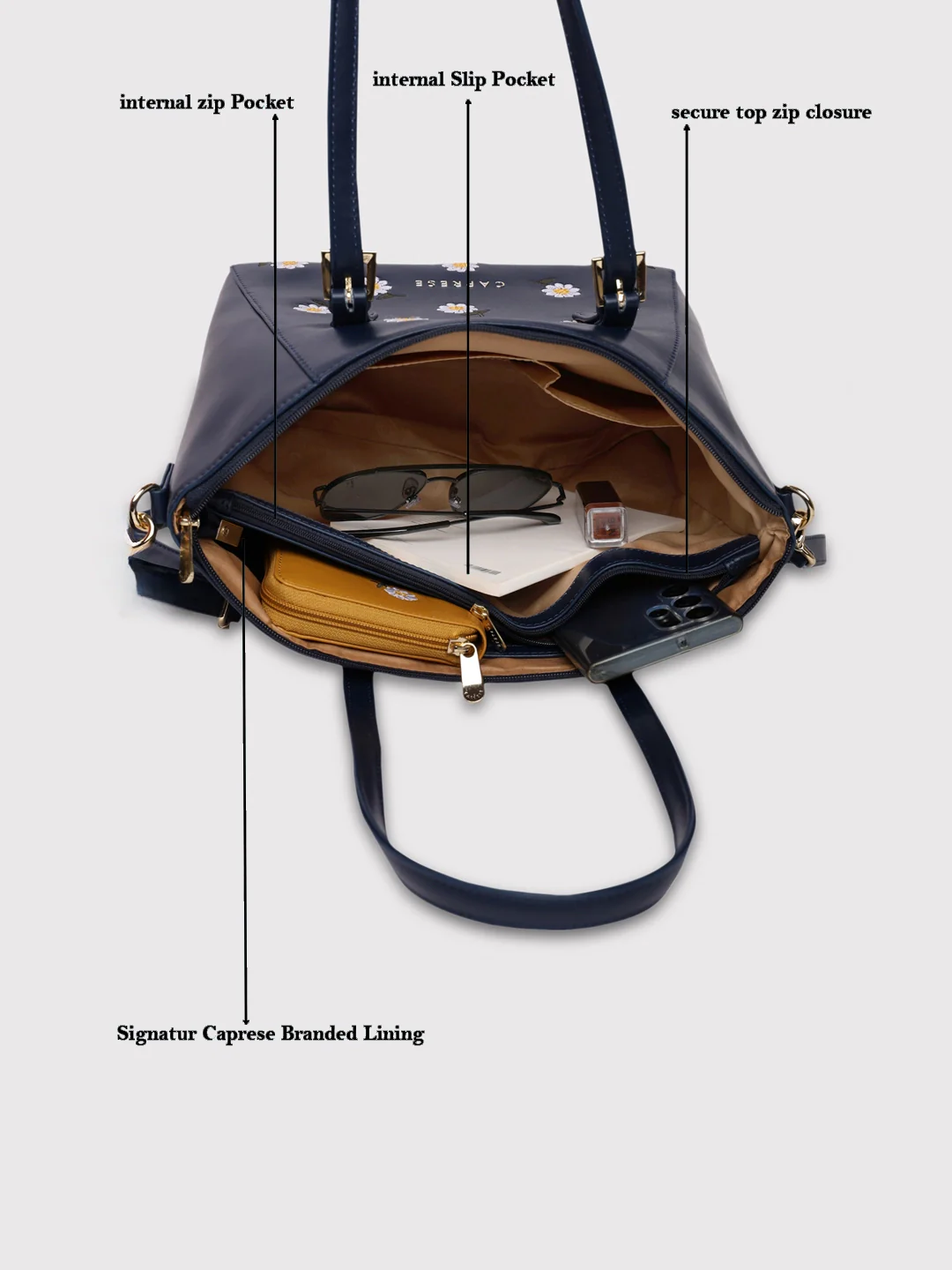 Caprese Kyle Medium Navy Satchel Bag - Image 8