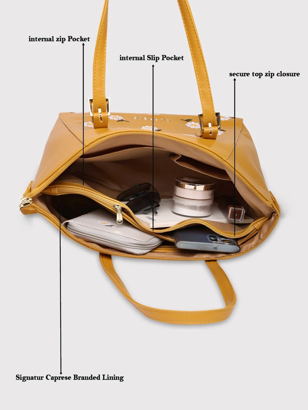 Caprese Kyle Medium Ochre Satchel Bag - Image 7