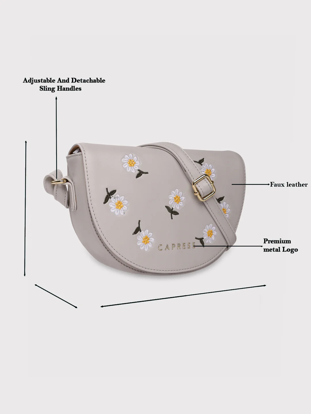Caprese Kyle Medium Light Grey Sling Bag - Image 3