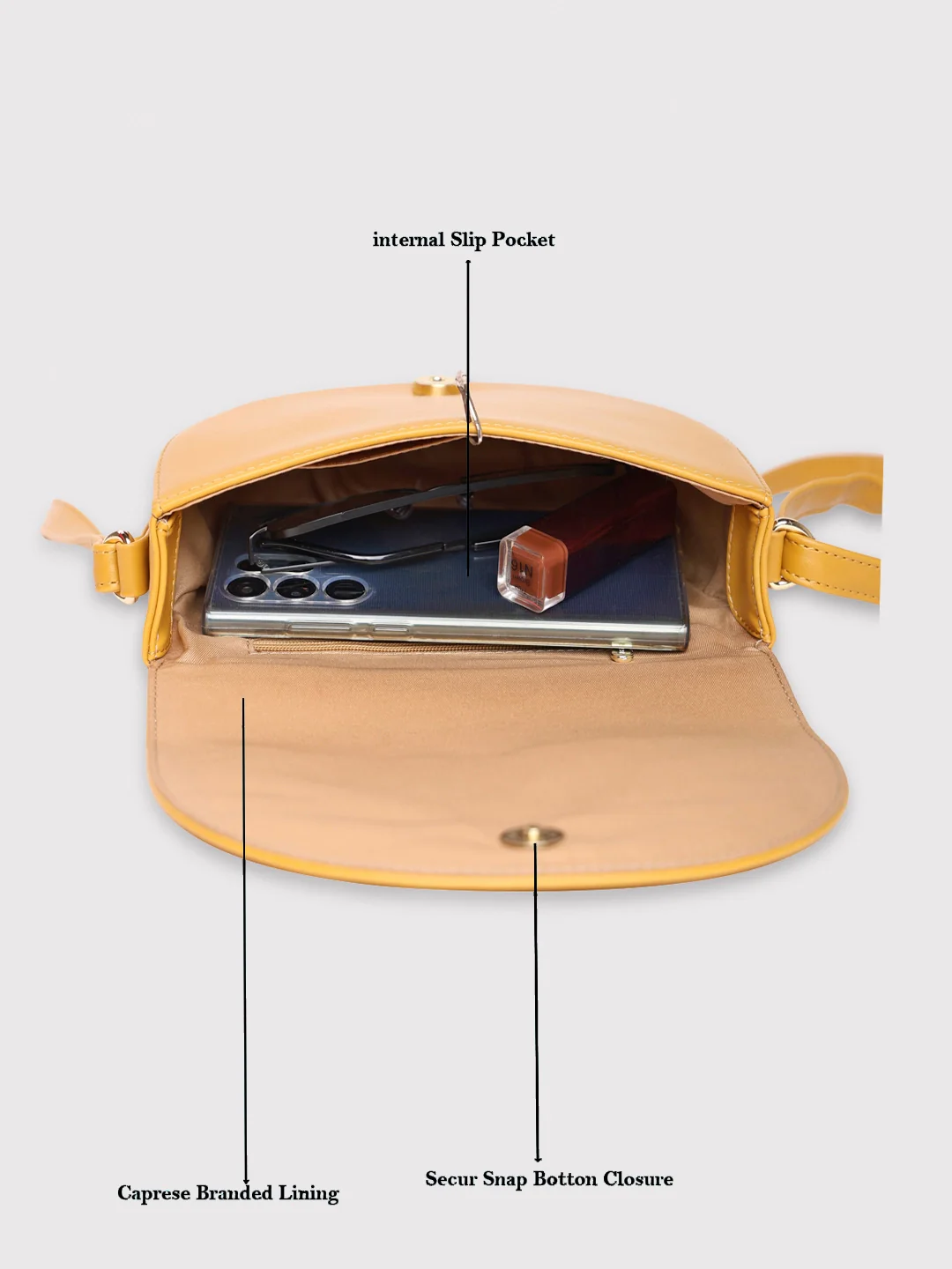 Caprese Kyle Medium Ochre Sling Bag - Image 12