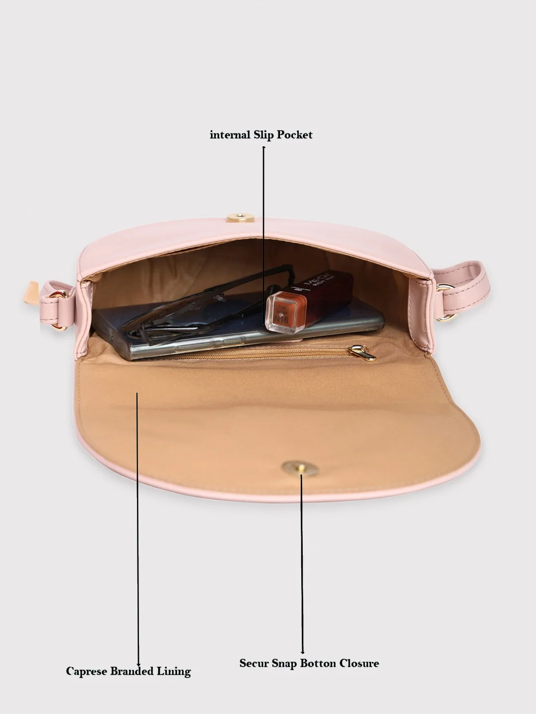 Caprese Kyle Medium Soft Pink Sling Bag - Image 10