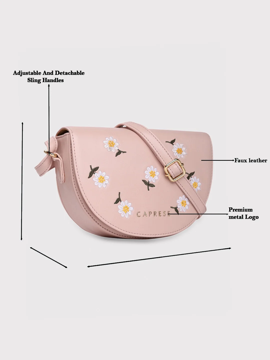 Caprese Kyle Medium Soft Pink Sling Bag - Image 9
