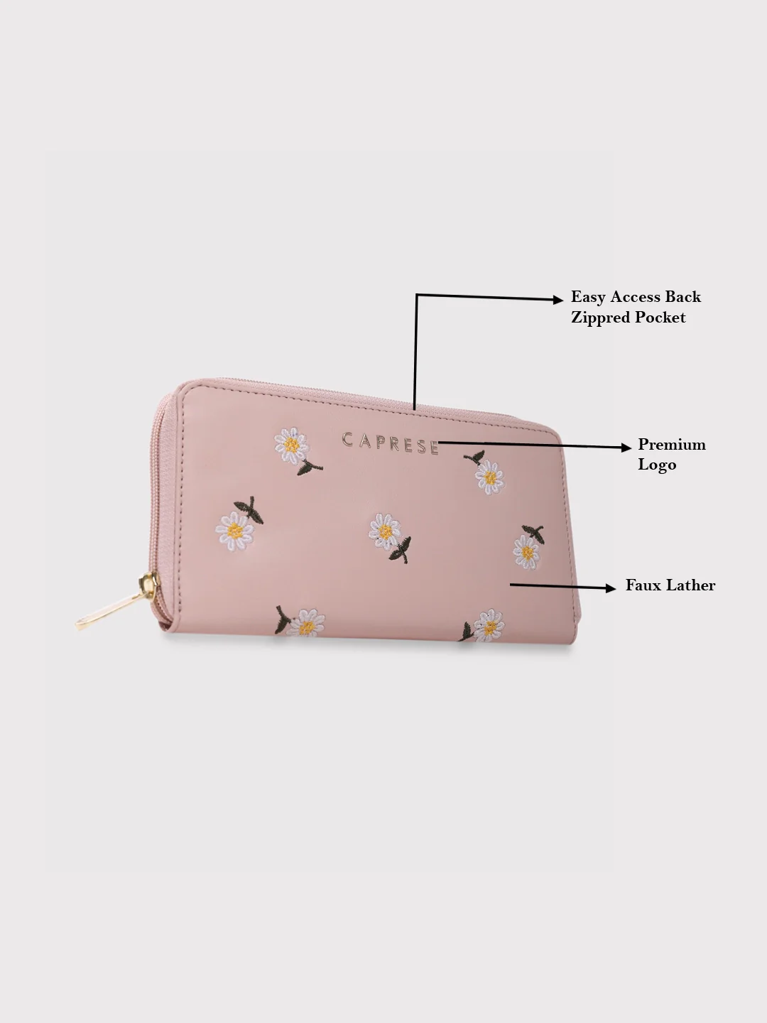 Caprese Kyle Large Soft Pink Zip Around Wallet - Image 3