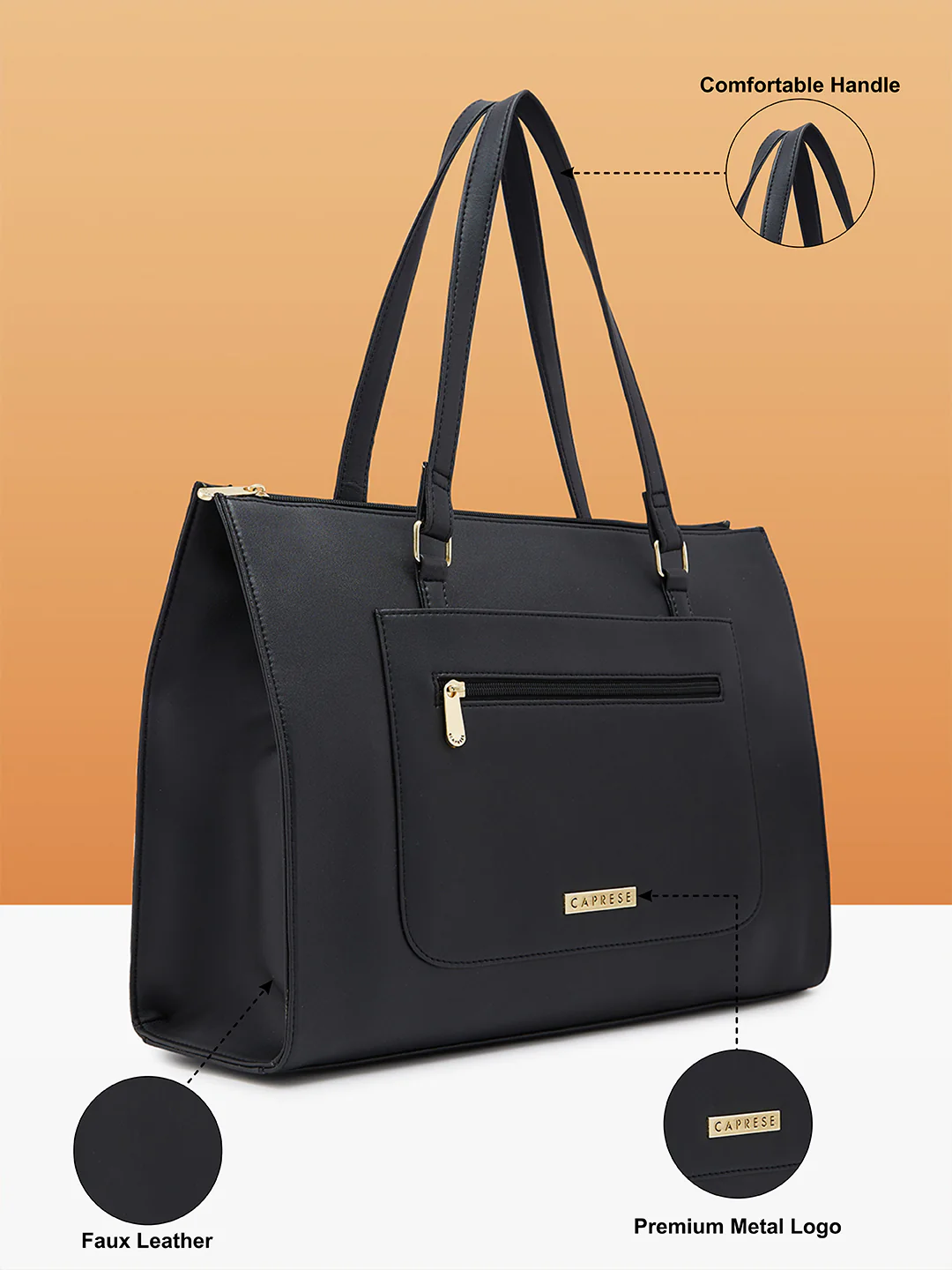 Caprese Lara Large Black Laptop Tote Bag - Image 5