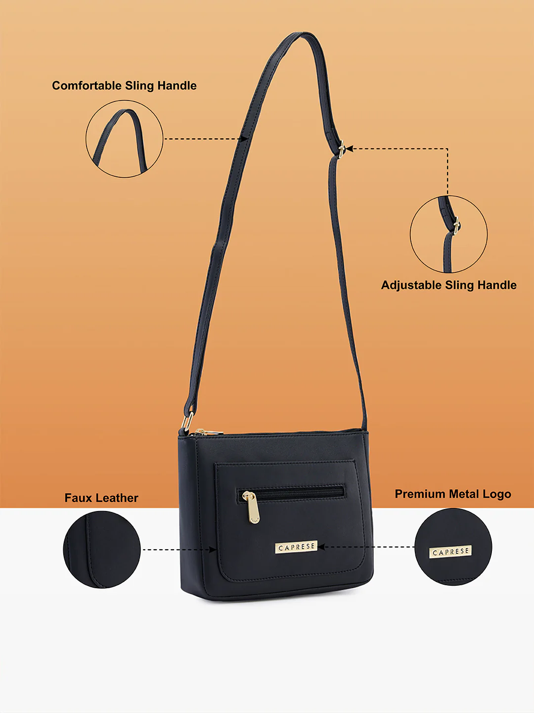 Caprese Lara Medium Black Sling Bag - Image 5