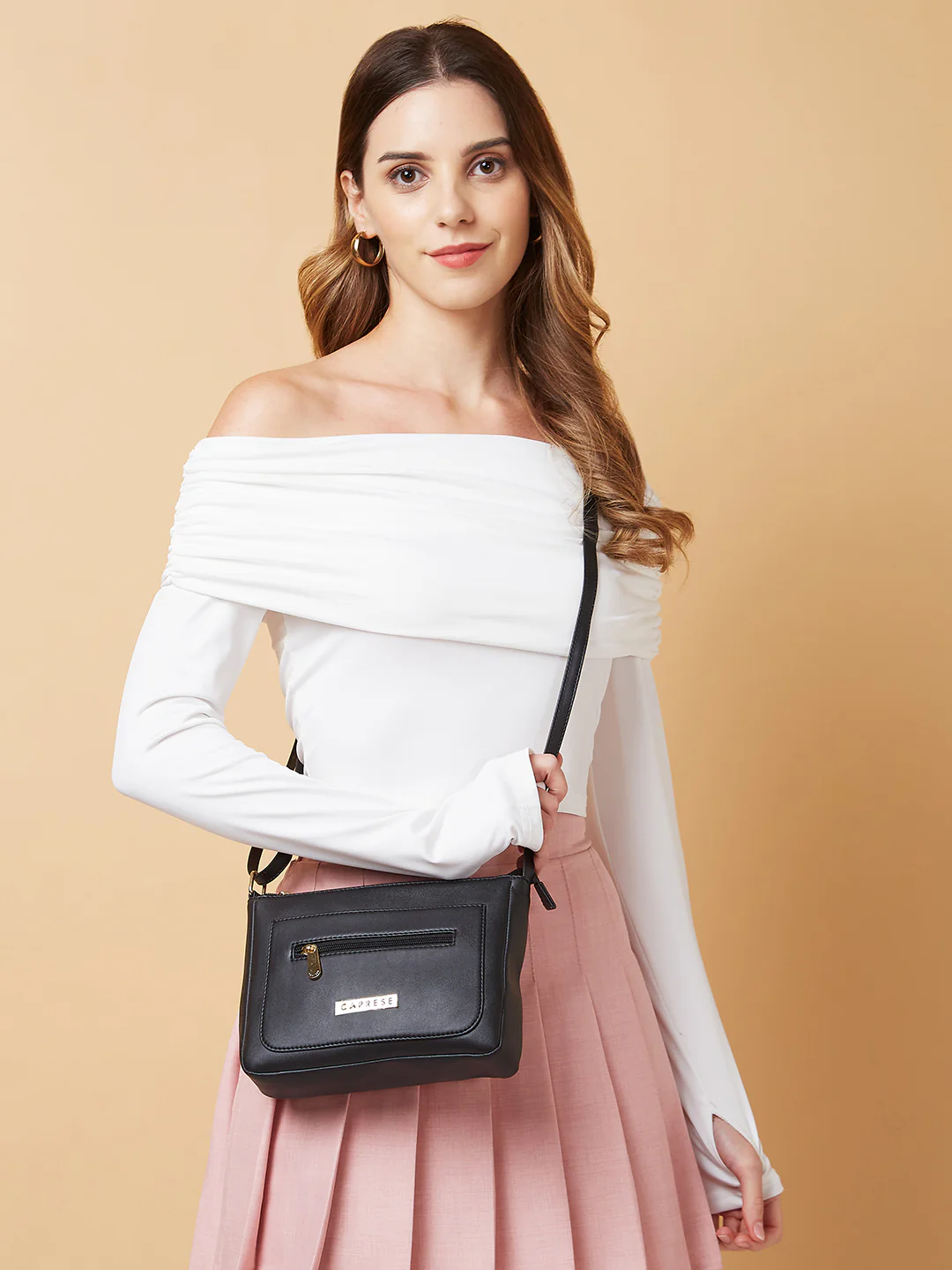 Caprese Lara Medium Black Sling Bag - Image 7
