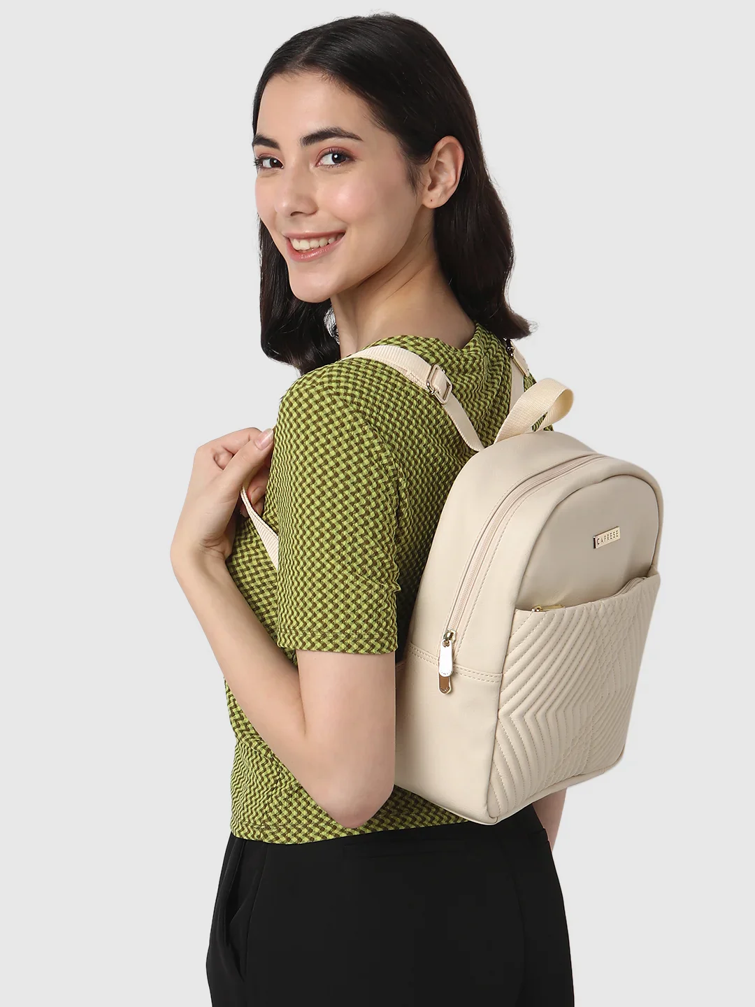 Caprese Leo Medium Cream Backpack - Image 13
