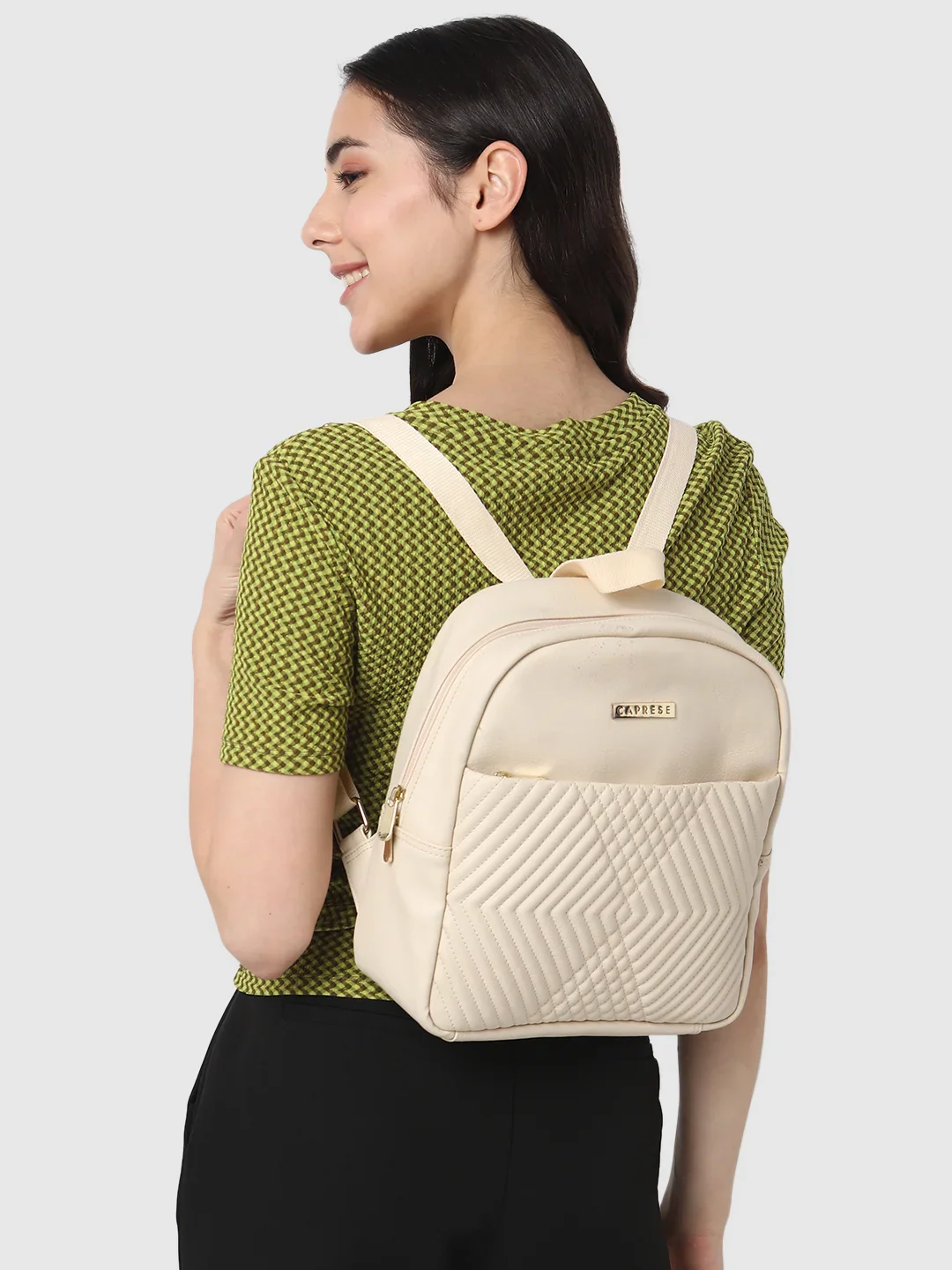 Caprese Leo Medium Cream Backpack - Image 9