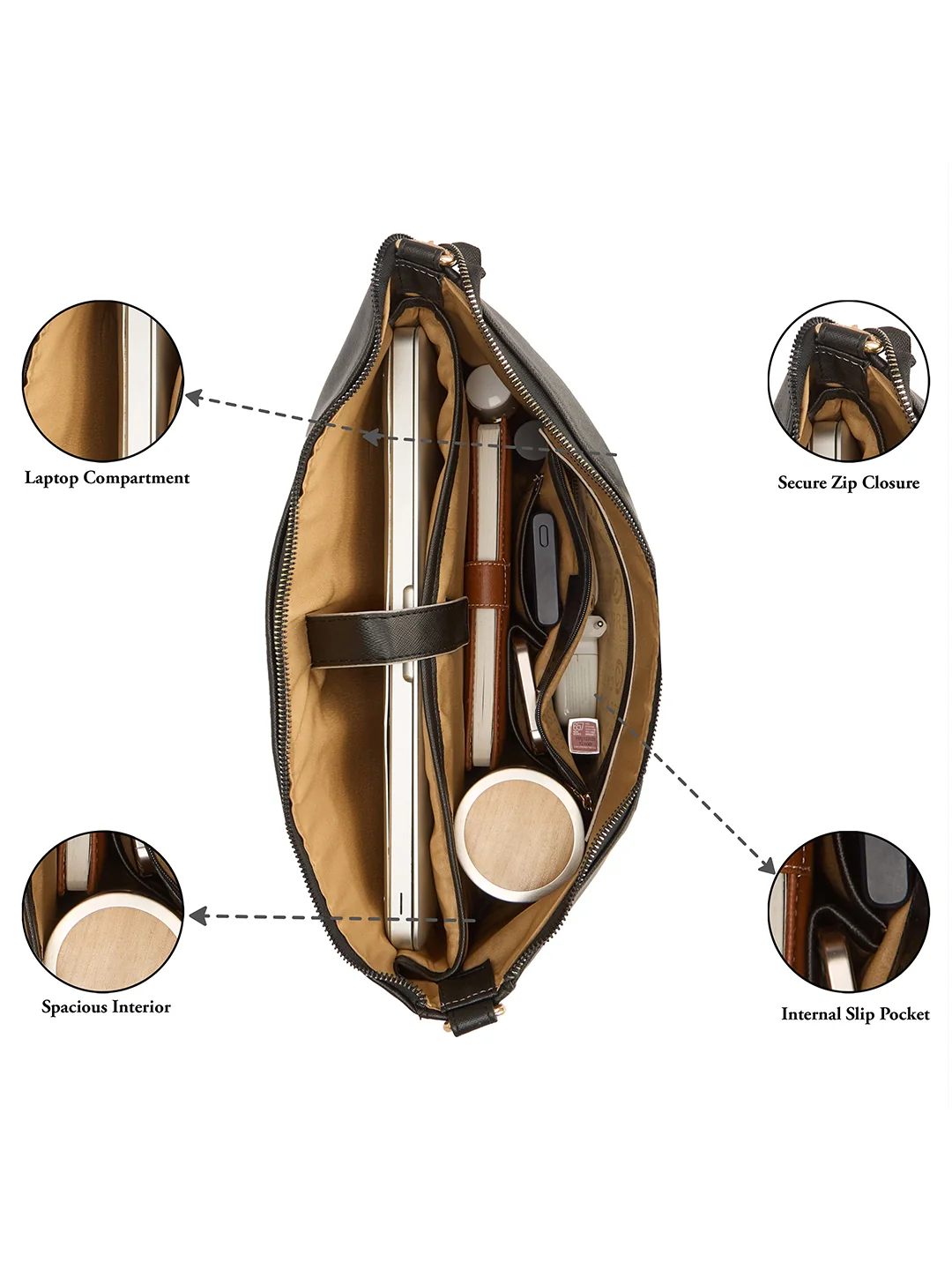 Caprese Lexi Large Black Laptop Bag - Image 15