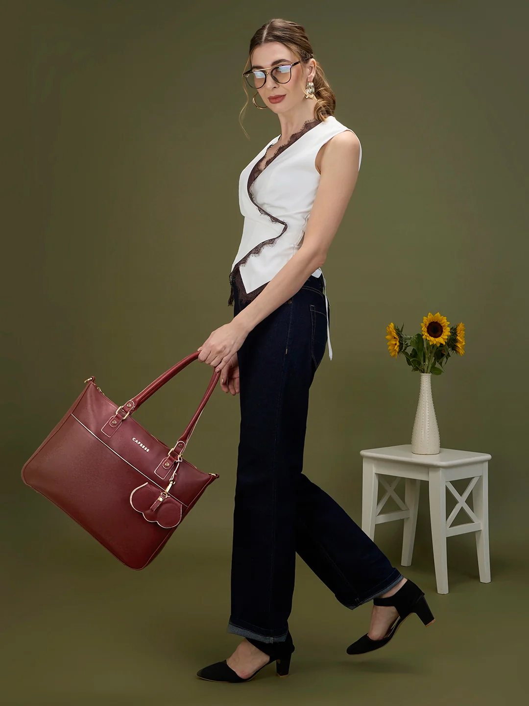 Caprese Lexi Large Cherry Lacquer Laptop Bag - Image 13
