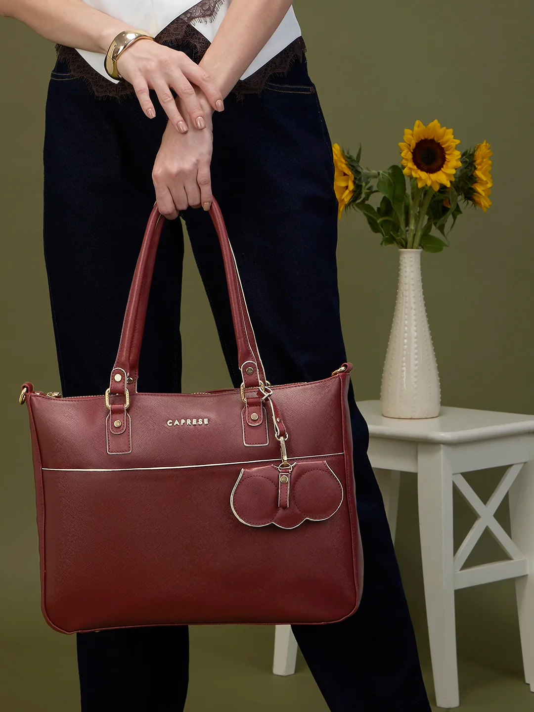 Caprese Lexi Large Cherry Lacquer Laptop Bag - Image 14