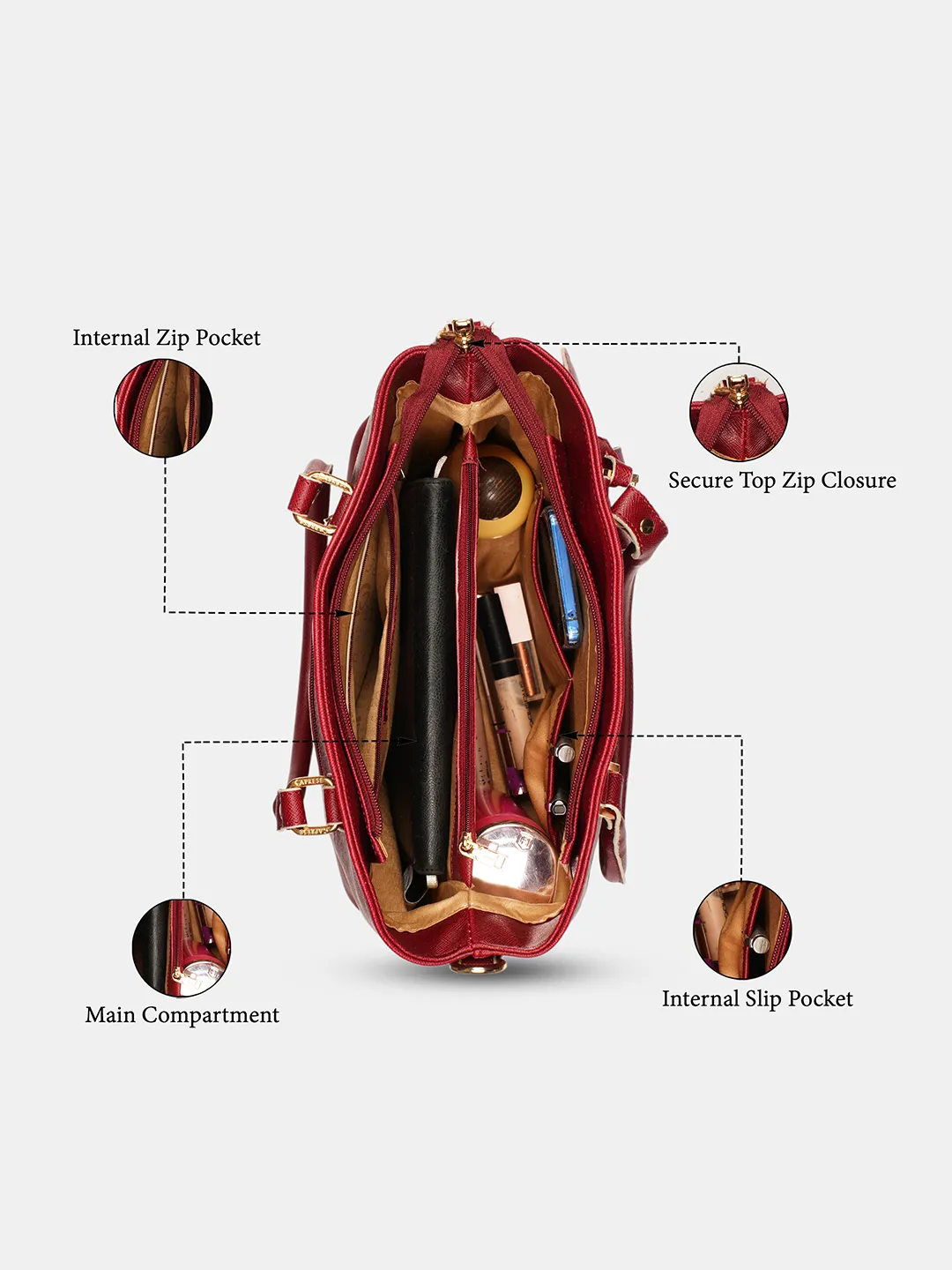 Caprese Lexi Medium Cherry Lacquer Satchel Bag - Image 7