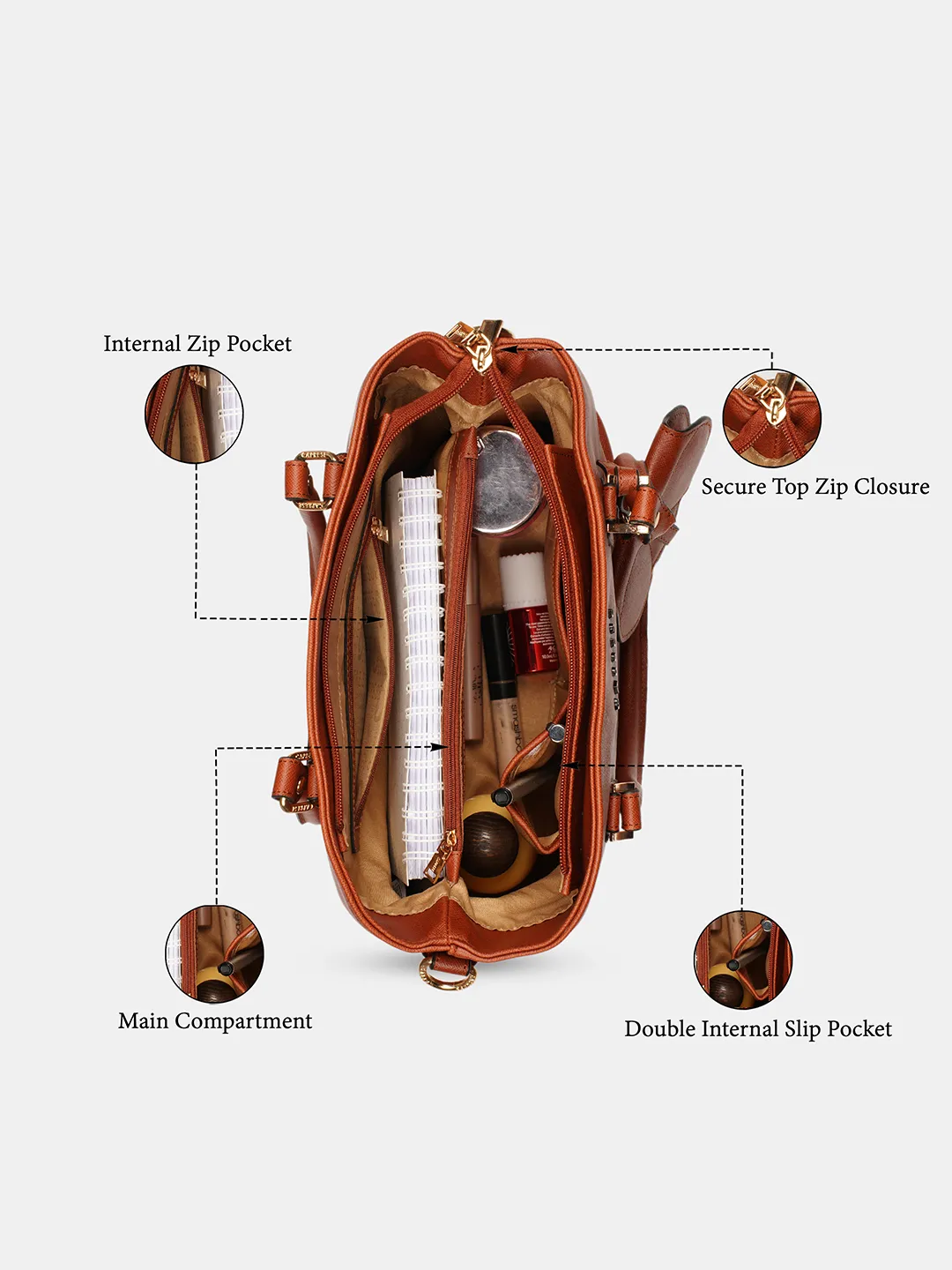 Caprese Lexi Medium Tan Satchel Bag - Image 7